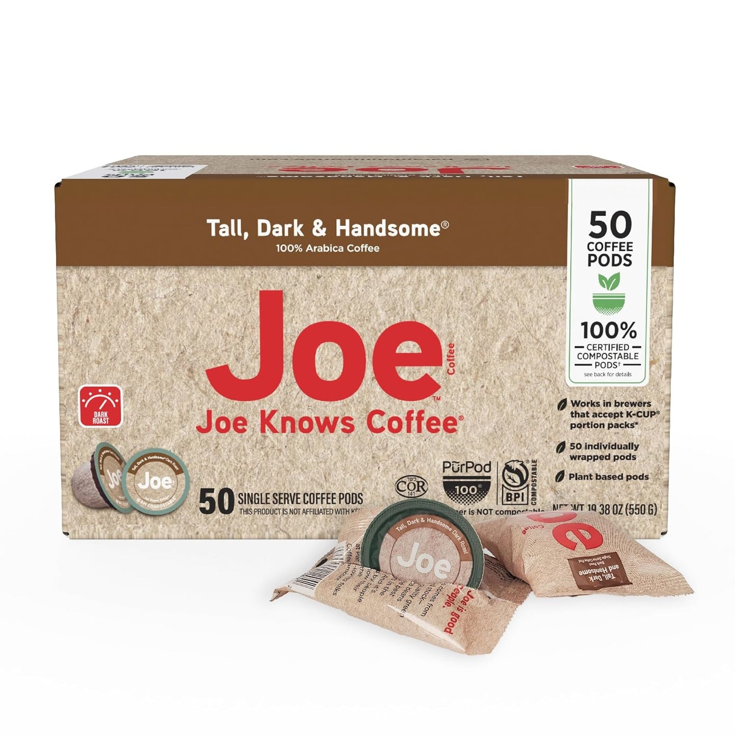 50 Count BPI Certified Compostable Coffee Pods by Joe Knows Coffee
