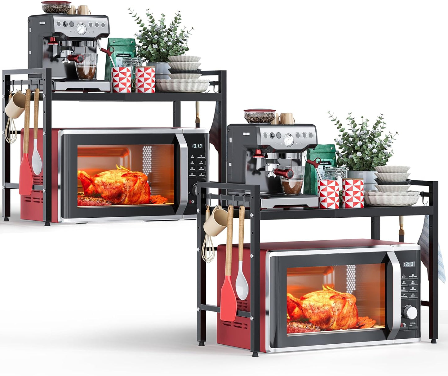 NETEL Expandable Microwave Stand with 2 Tiers and Hooks