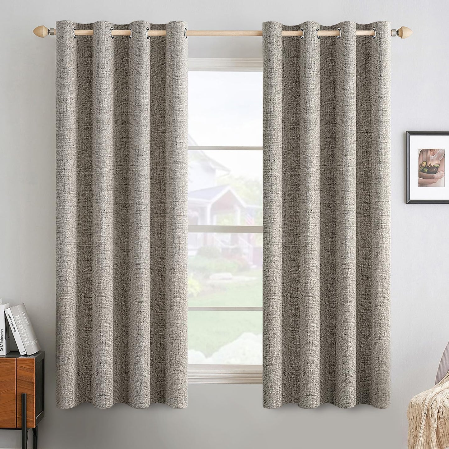 MIULEE Linen Texture Curtains for Bedroom - 100% Blackout Drapes