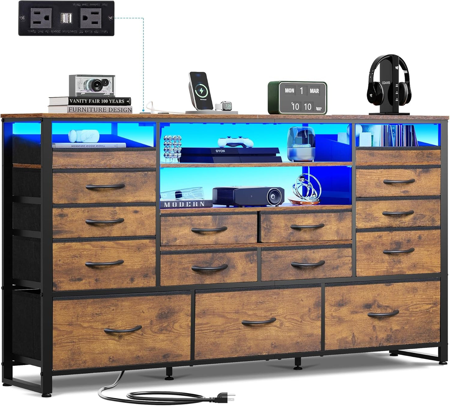WLIVE TV Stand for 55 to 65 Inch TVs with LED Lights and Storage