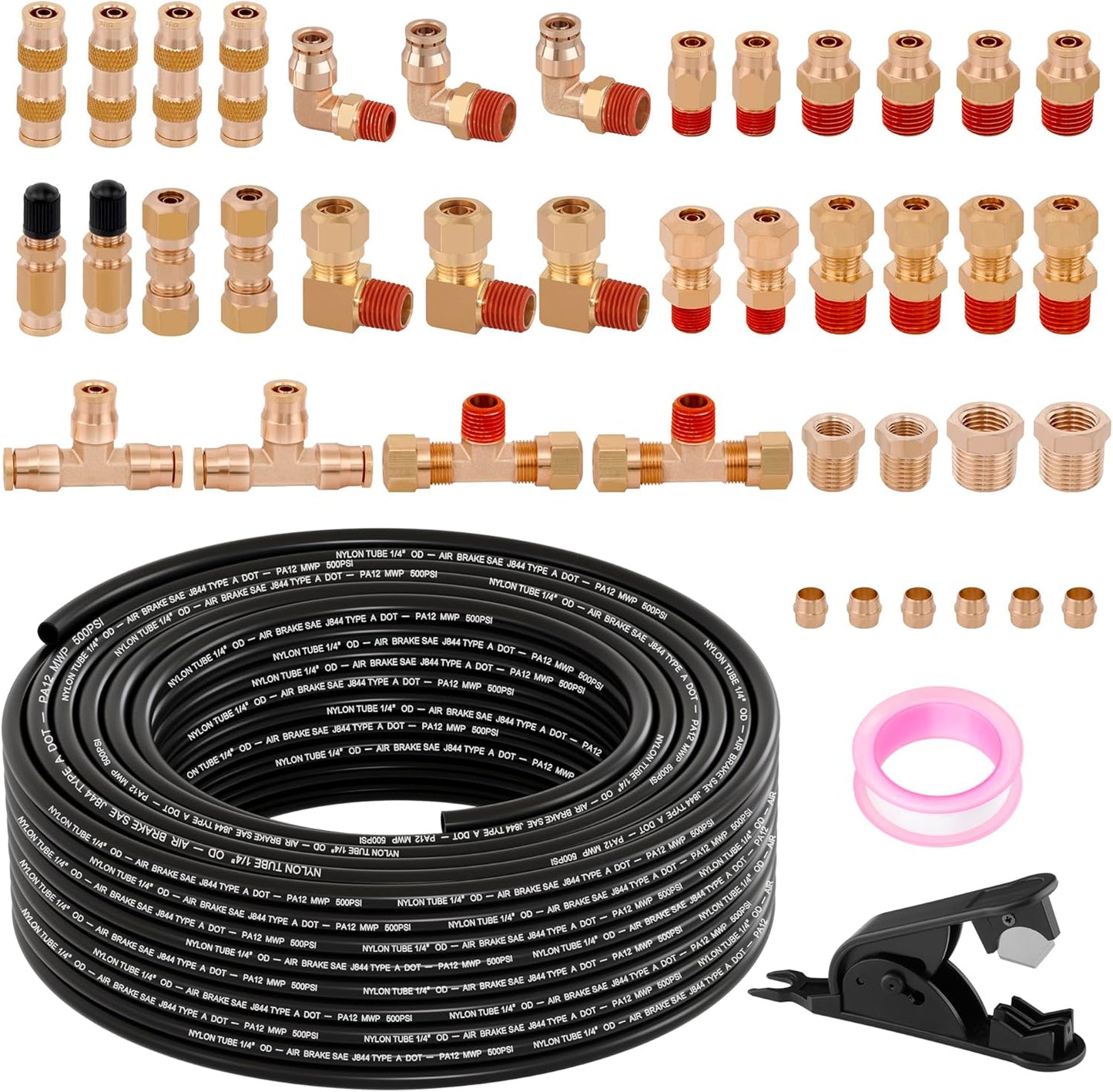 43pcs 100FT 1/4 DOT Air Line Brass Fittings Kit for Trucks