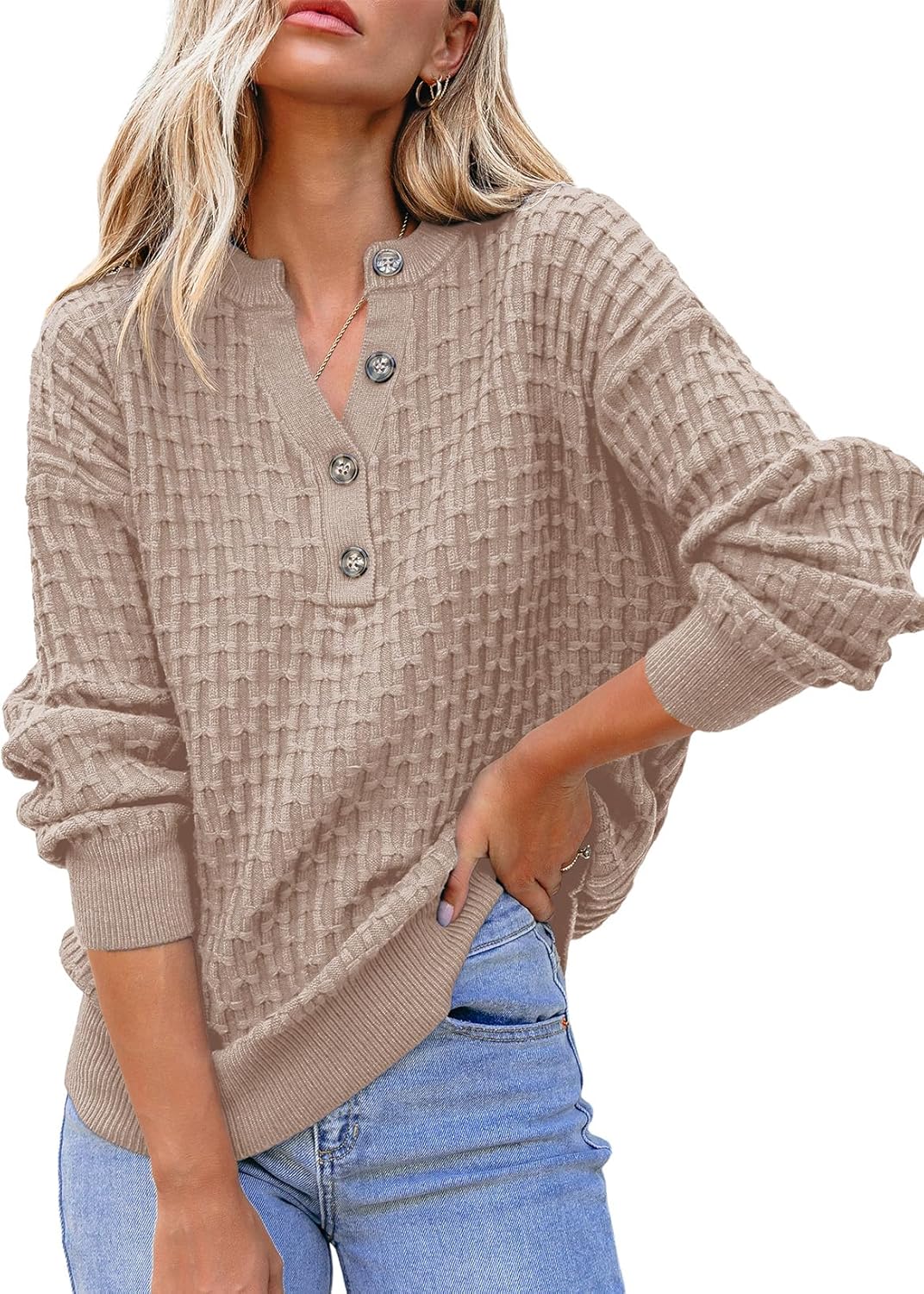 Dokotoo Womens Sweaters Casual Long Sleeve V Neck Jumper Tops