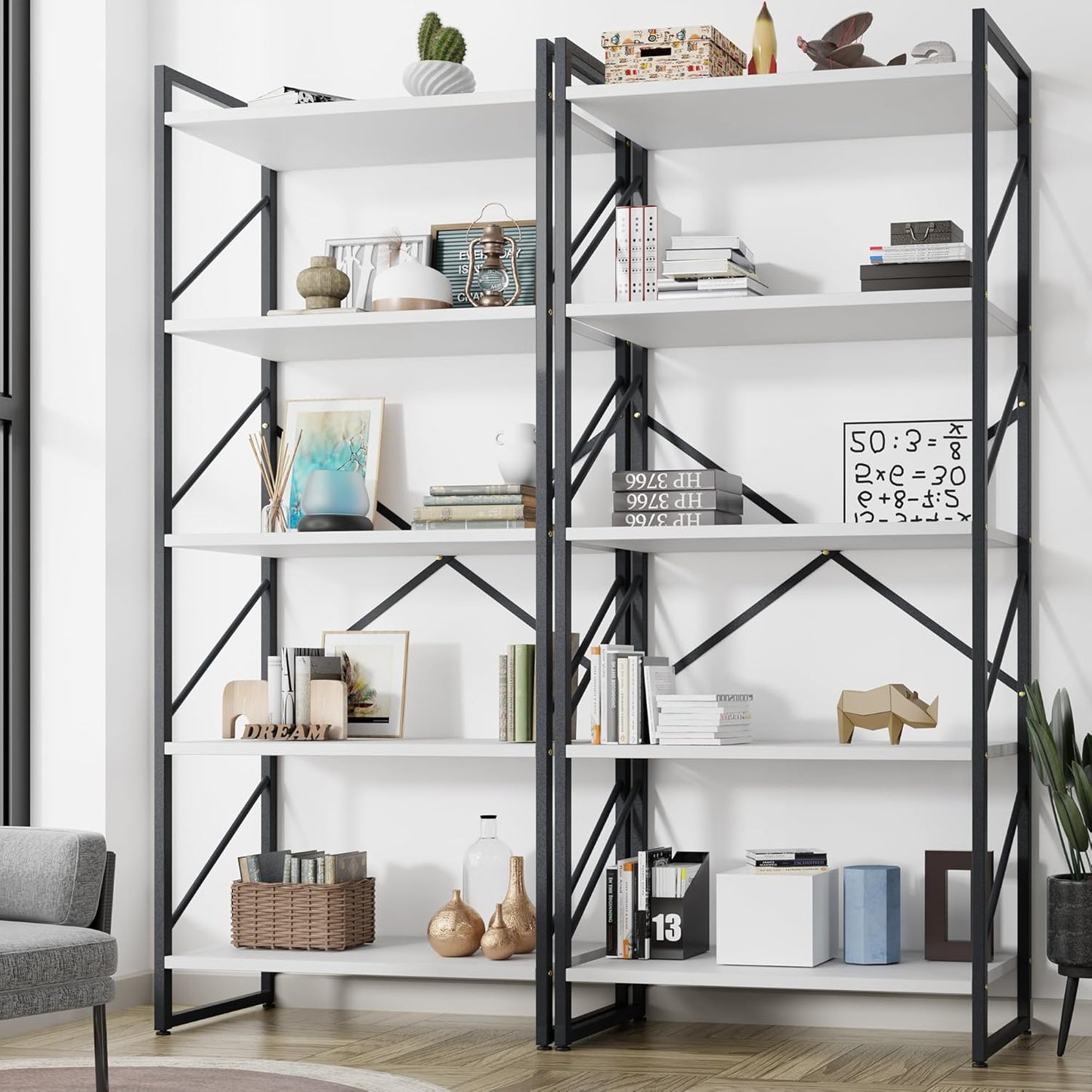 Shintenchi 2-Tier Bookshelf: Modern Industrial Bookcase for Home