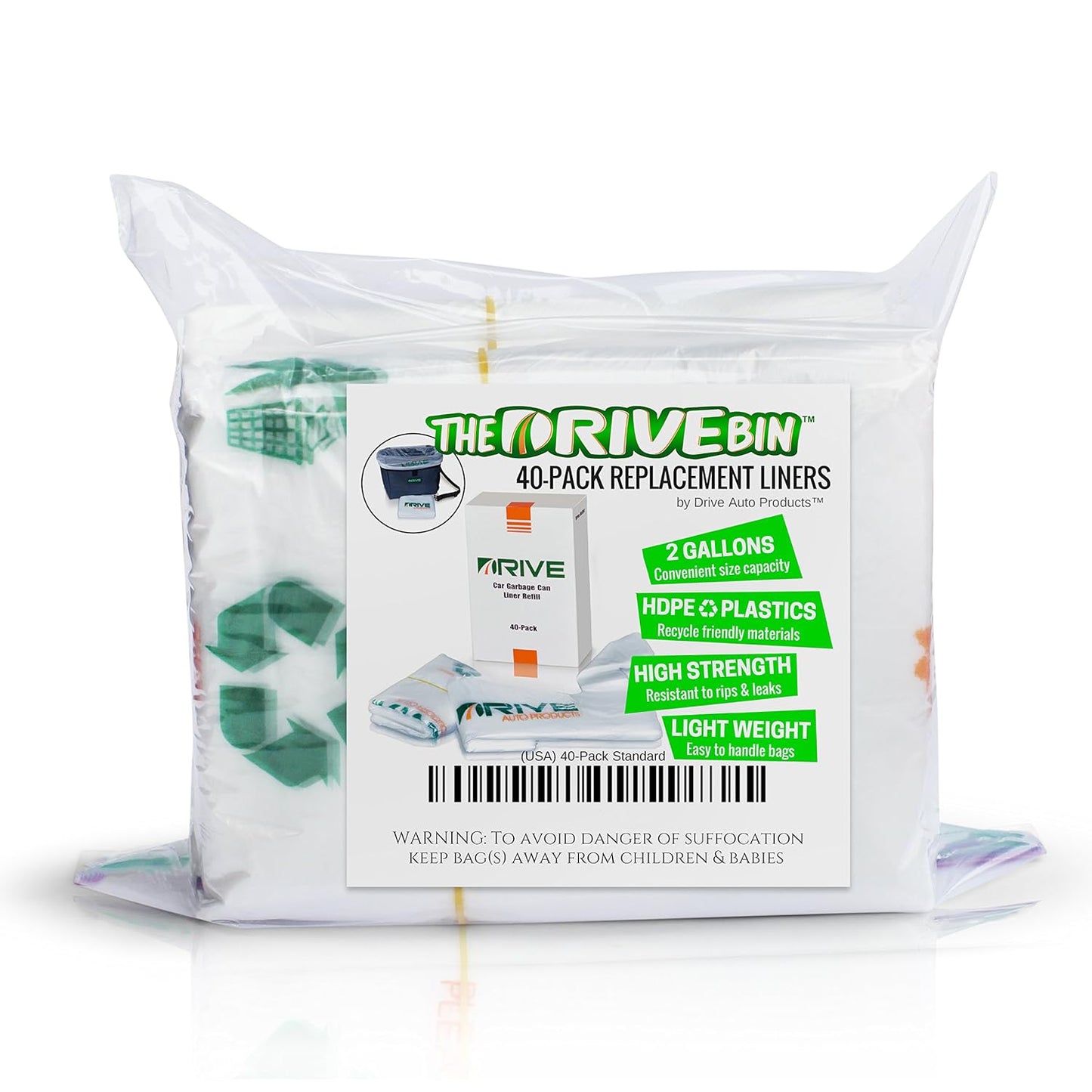 40 Pack 2 Gallon Clear Trash Bags - Drive Auto Products