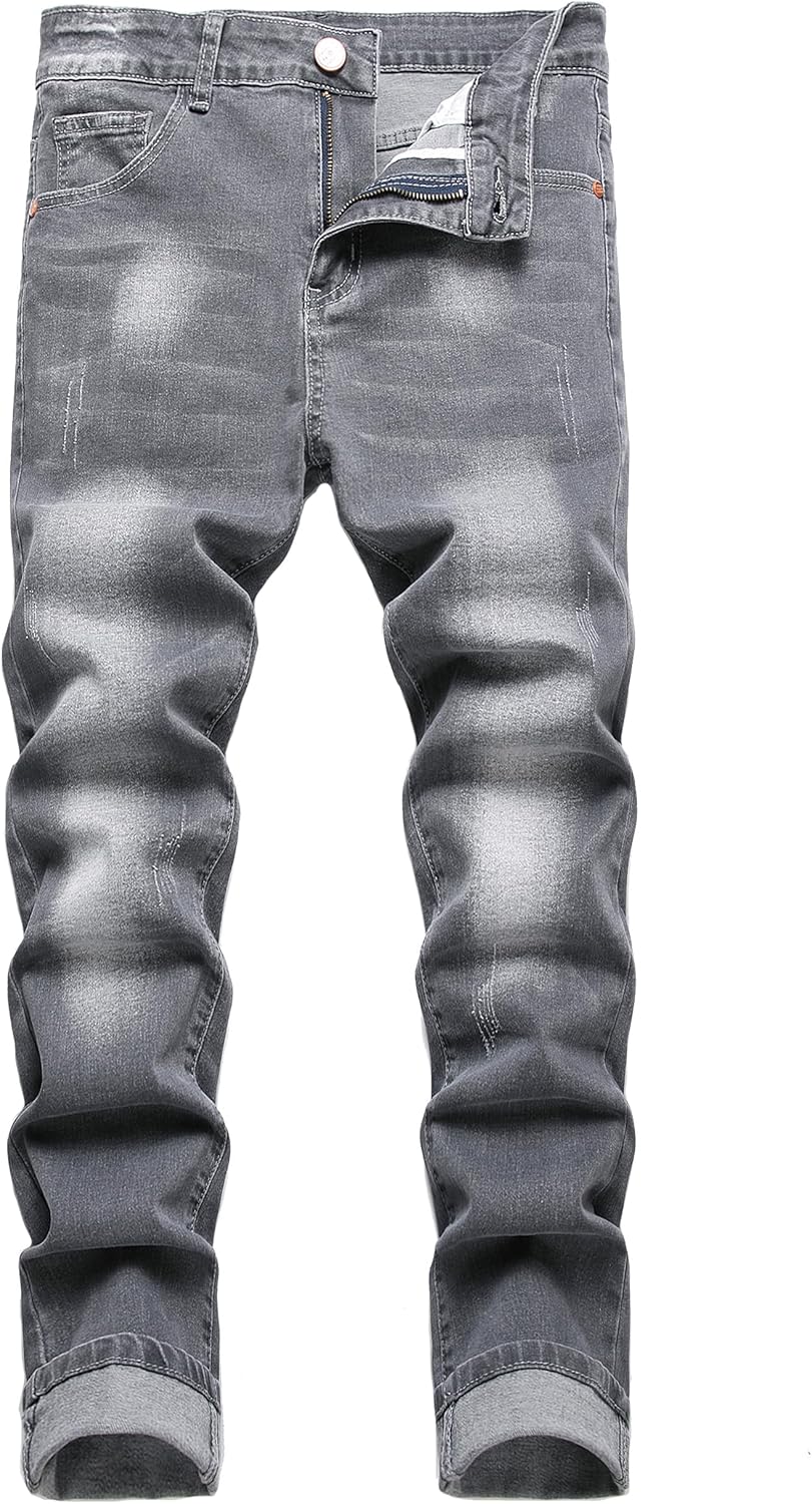 Men's Slim Fit Stretch Jeans Ripped Skinny Fashion Denim Pants