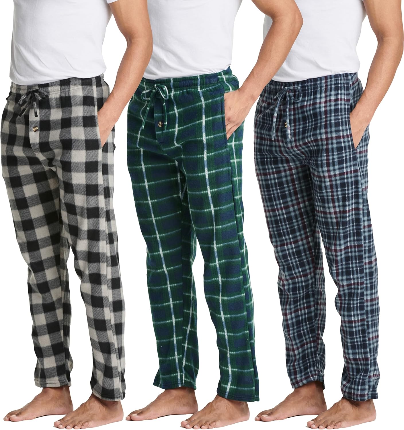Real Essentials Men's Pajama Pants - Cozy Fleece Lounge Bottoms