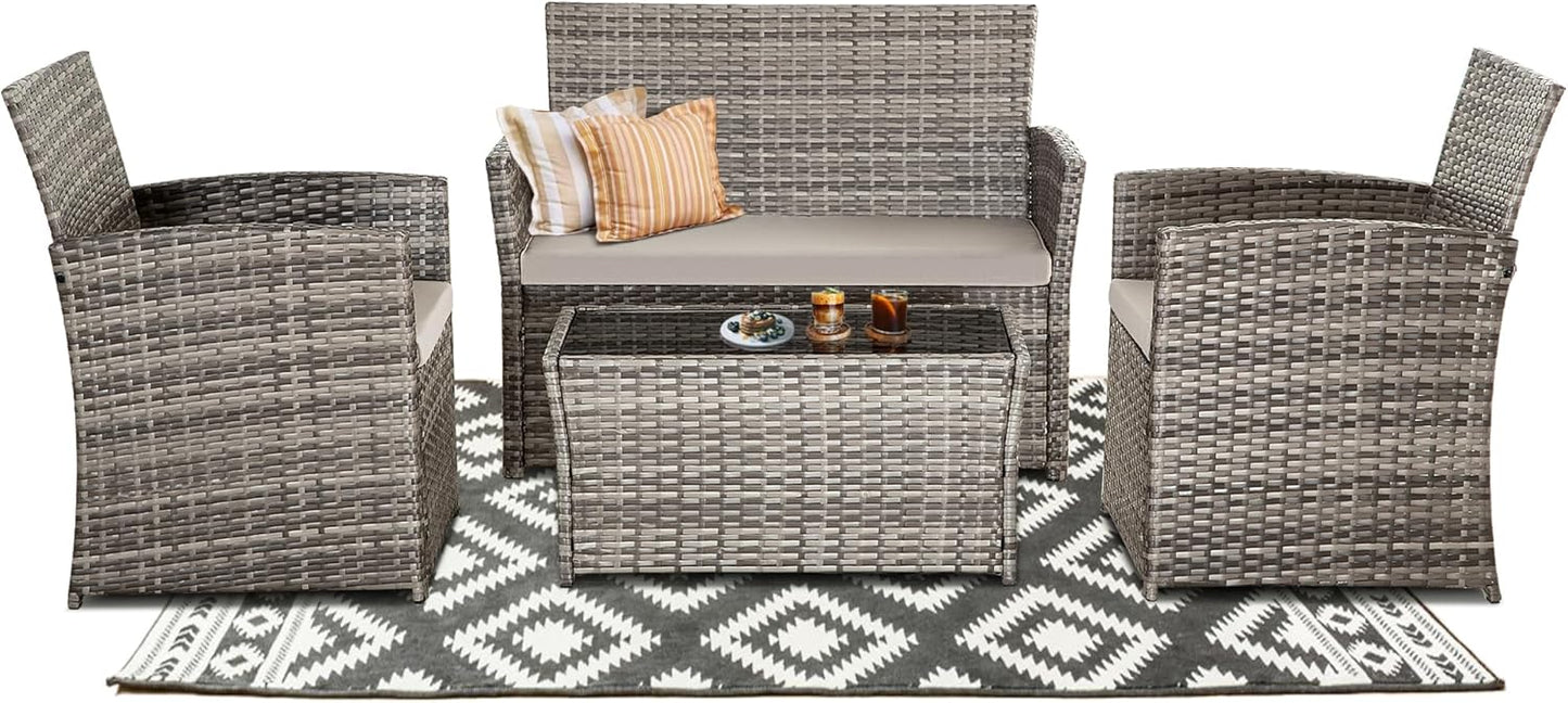 4 Piece Patio Furniture Set for Outdoor Wicker Conversation