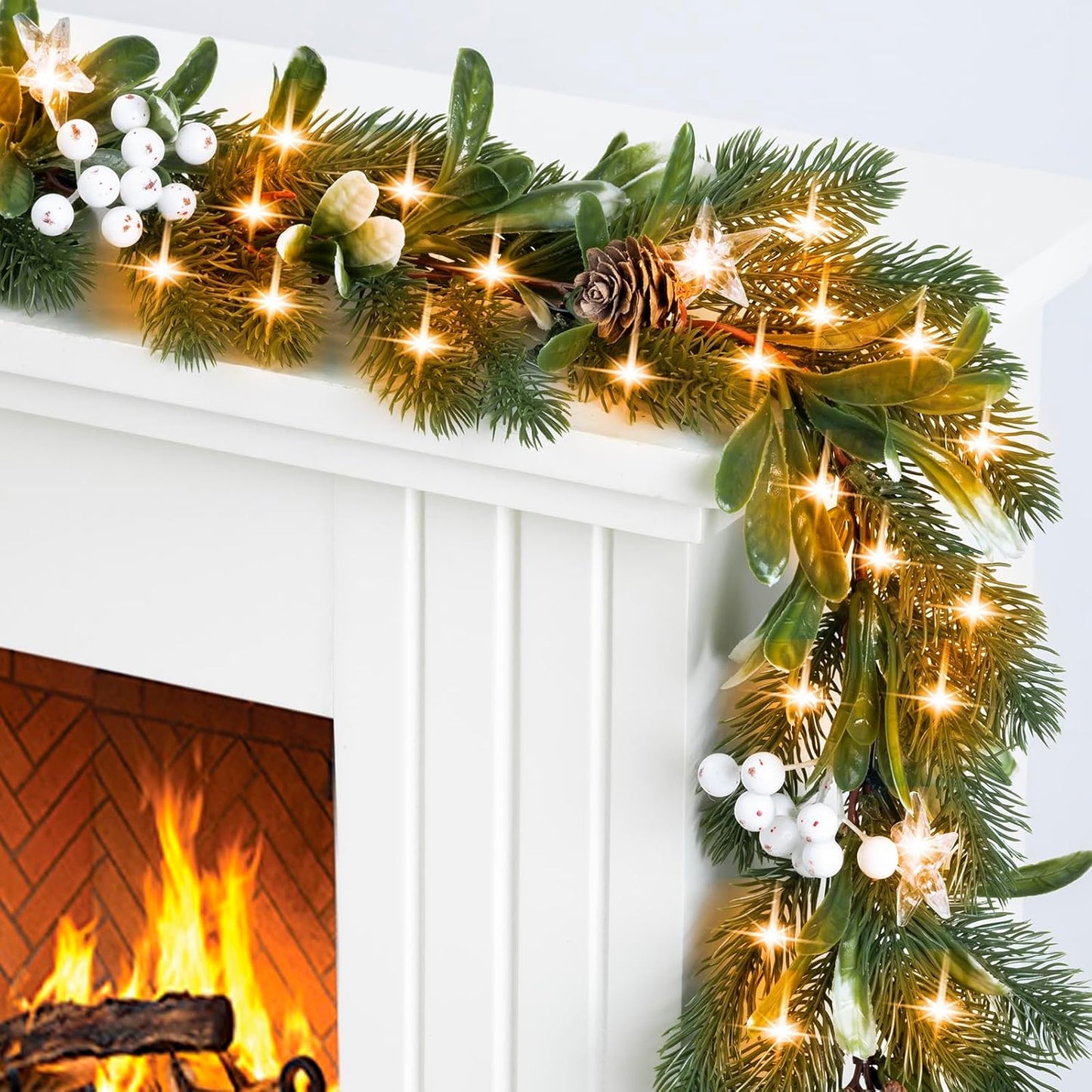 6.5FT Christmas Garland with Star Lights for Festive Decor