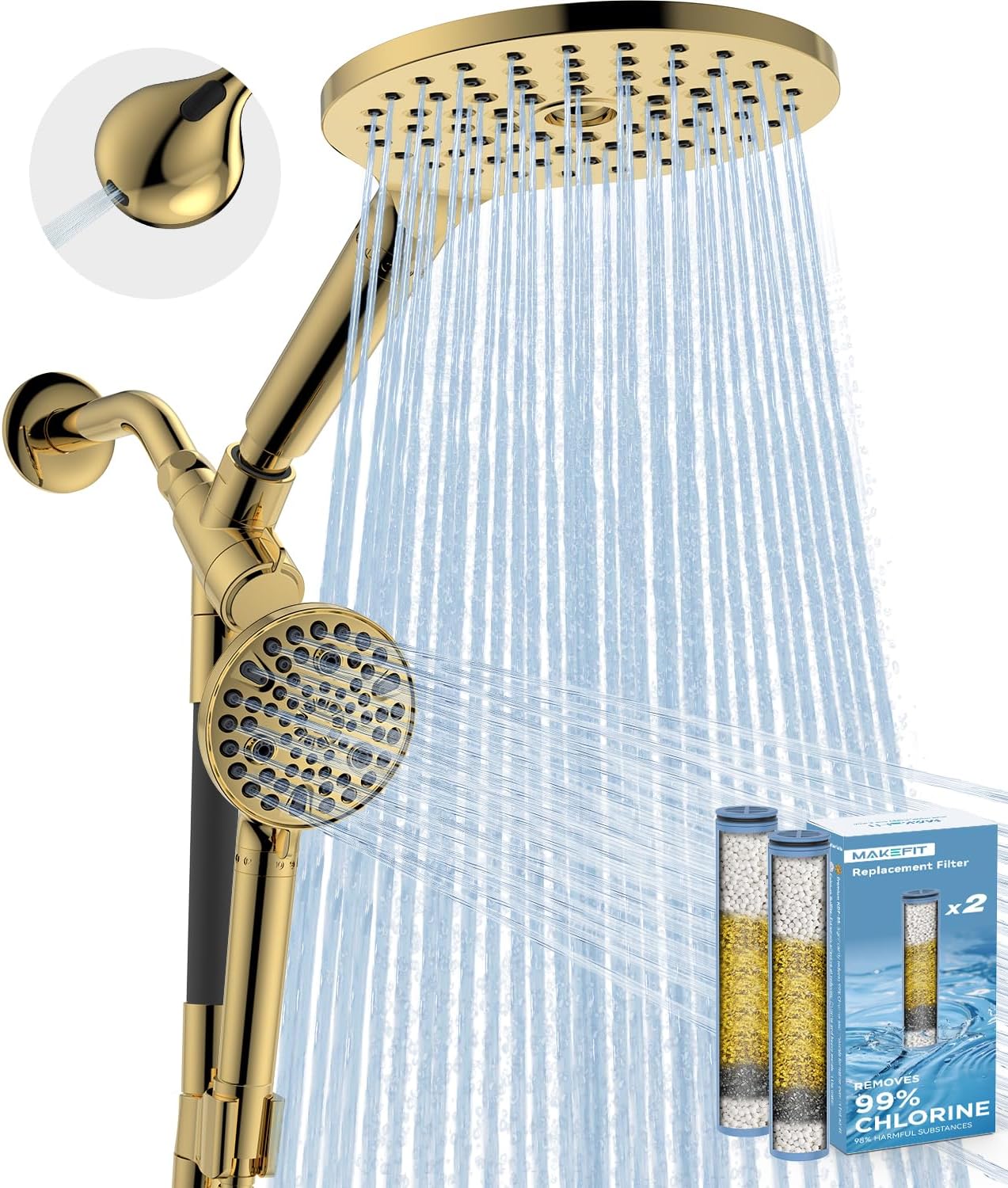 Dual Filtered Rain Shower Head Combo for Luxurious Showering