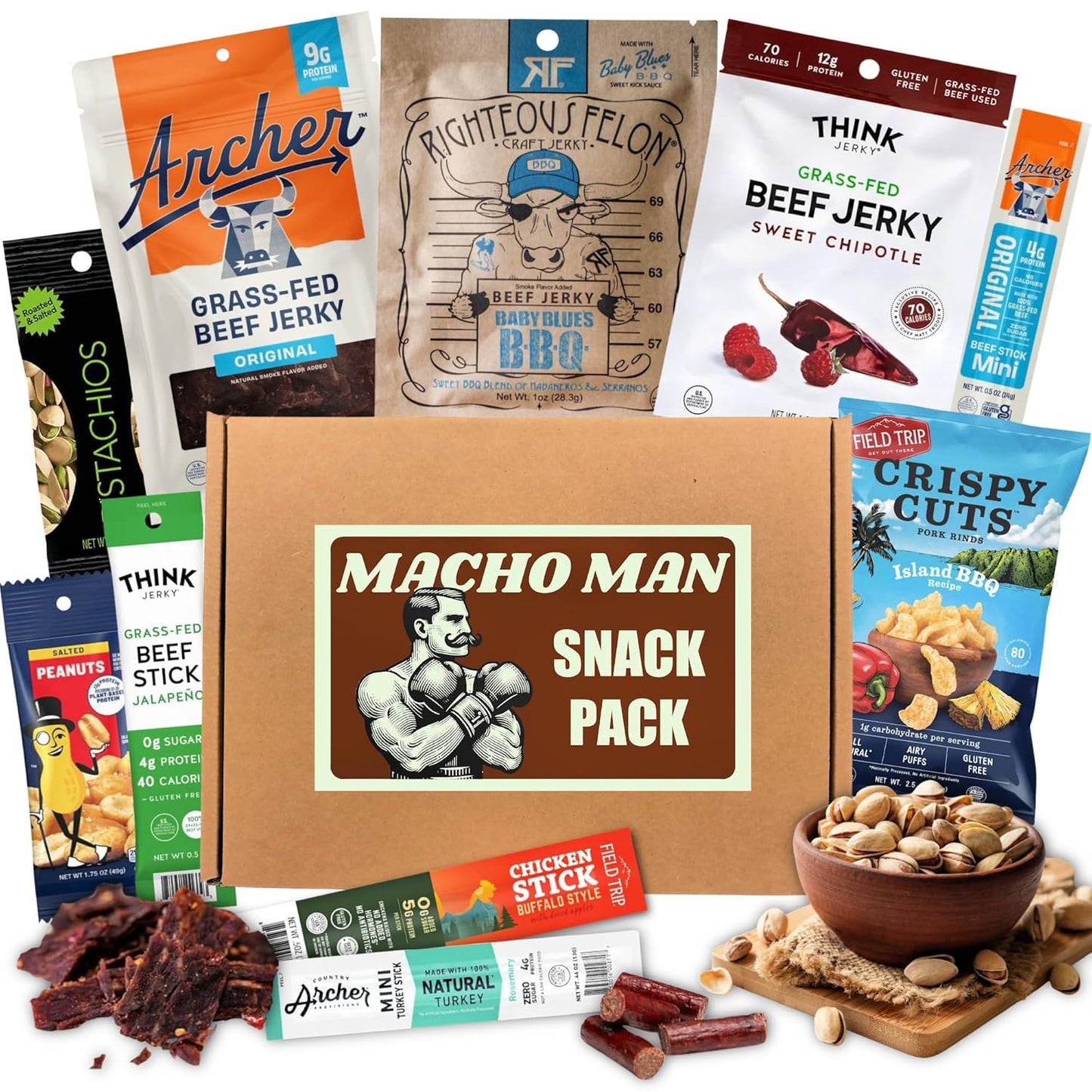 Macho Man Snack Pack Jerky Gift Box - High Protein Snacks for Men