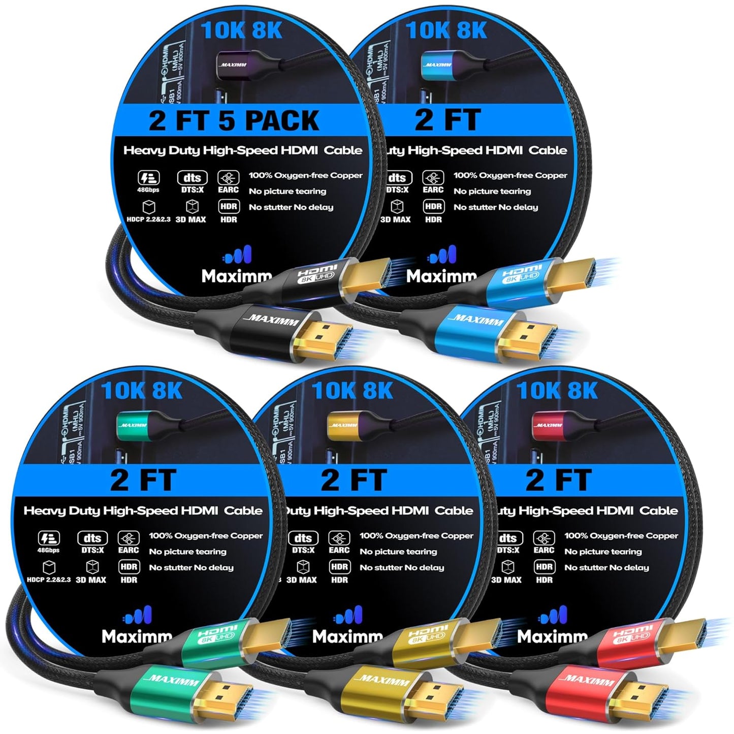 Maximm HDMI 2.1 Cable 2 Feet - 8K 60Hz Ultra High Speed