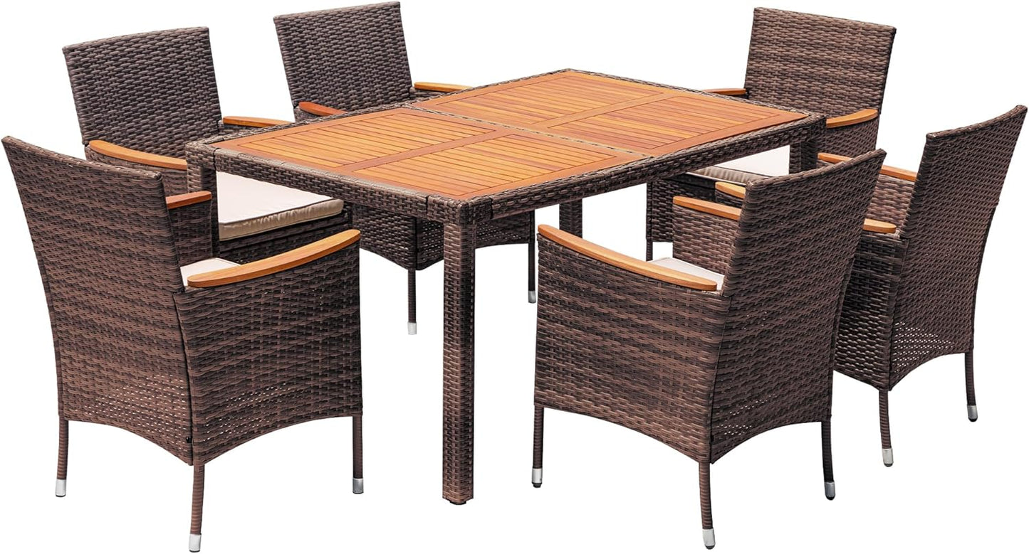 Devoko Dining 7 PCS Furniture Set with Acacia Wood Table Top