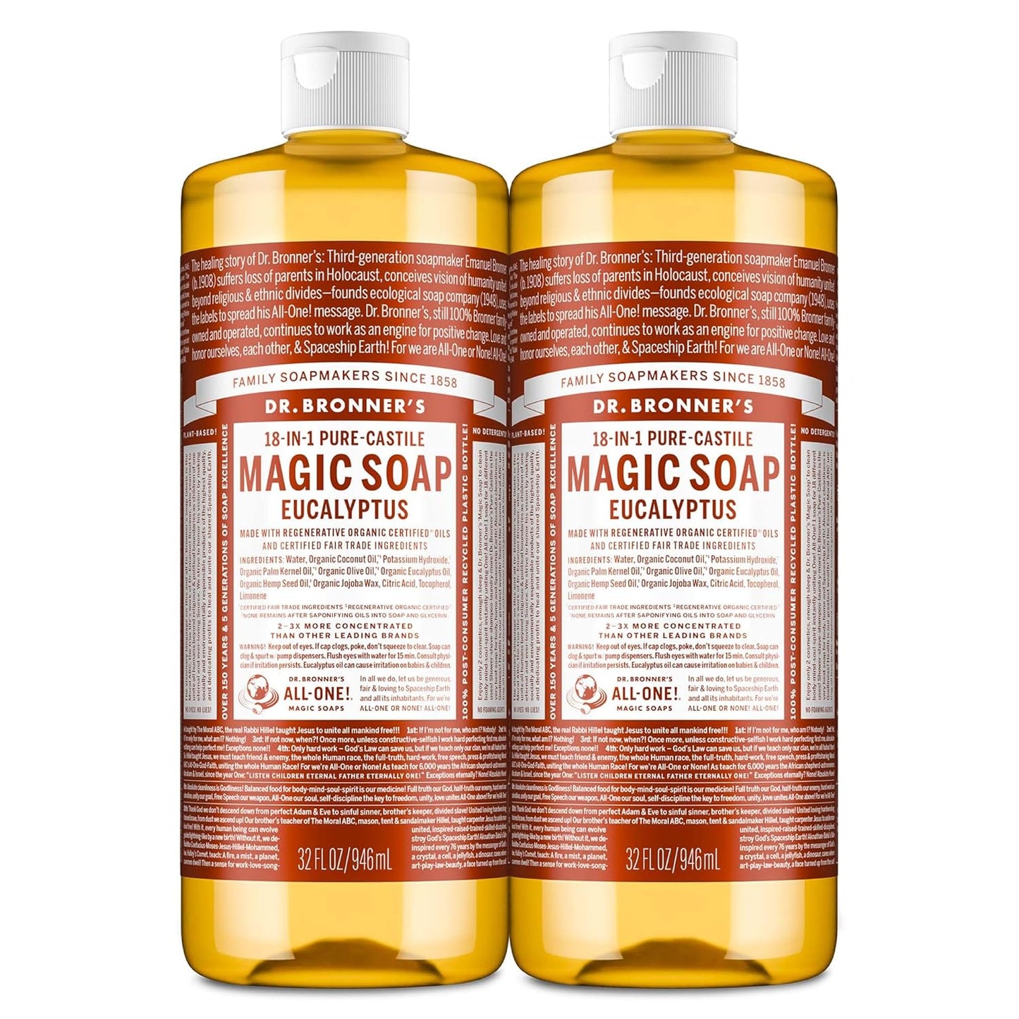 Dr. Bronner's Pure-Castile Liquid Soap: Eucalyptus 32 oz 2-Pack