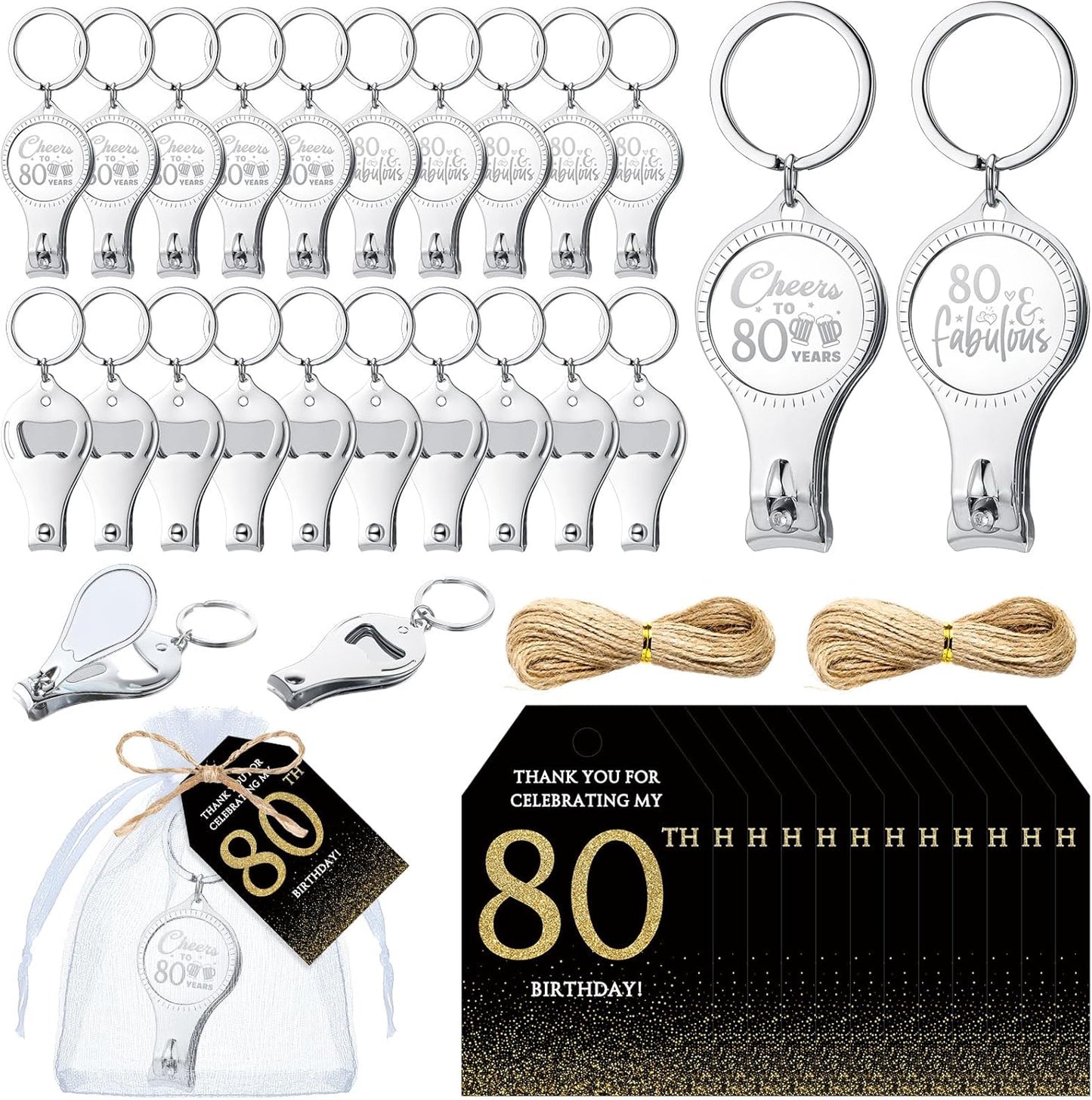 80th Birthday Party Favors with Bottle Openers and Nail Clippers