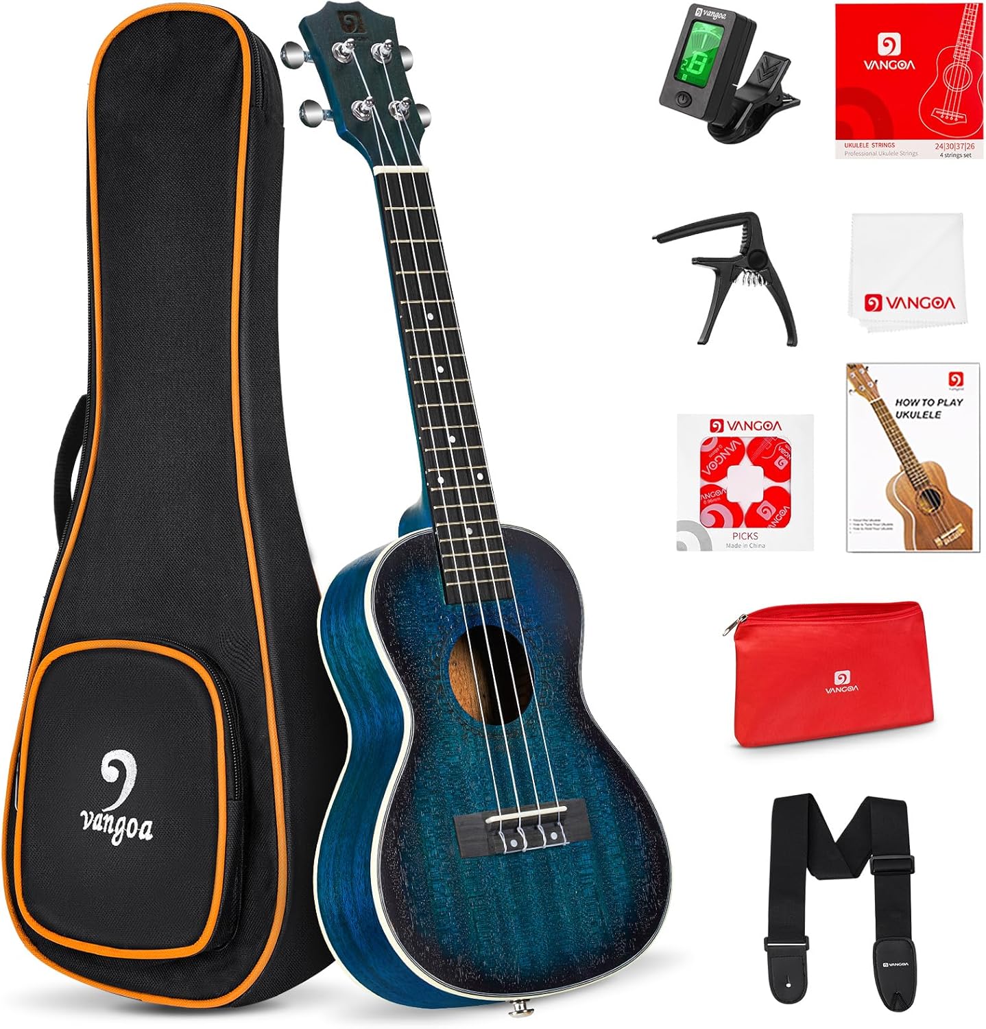 Vangoa Concert Ukulele Mahogany Bundle for Beginners and Pros