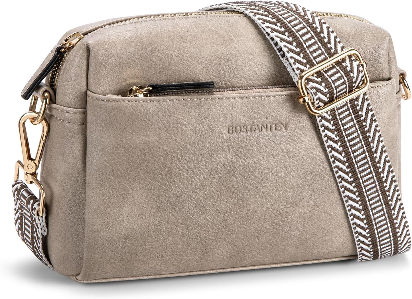 BOSTANTEN Small Crossbody Purse for Women with Triple Zip Design