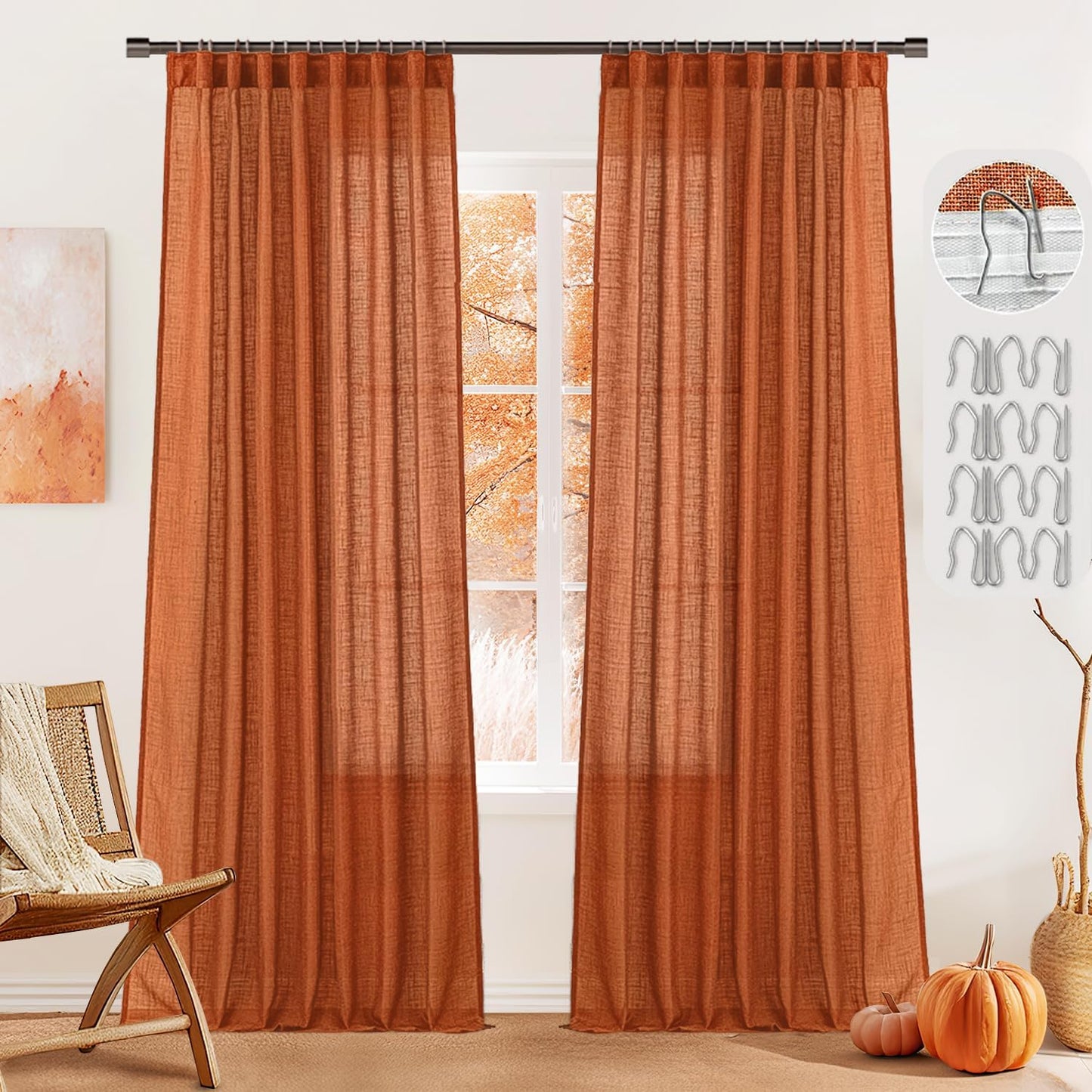 MIULEE Burnt Orange Linen Curtains for Stylish Home Decor