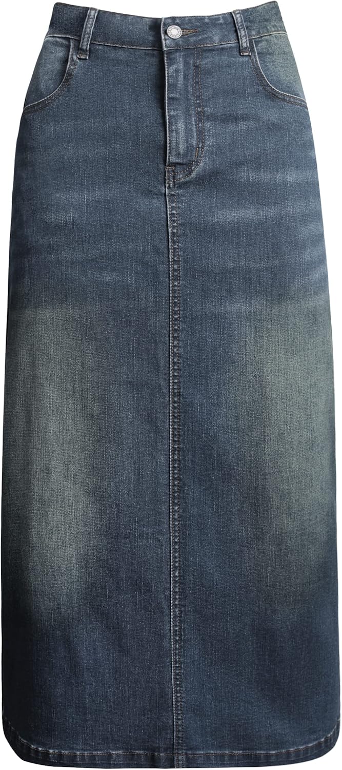 Long Denim Skirt for Women - Casual A-Line Maxi Skirt