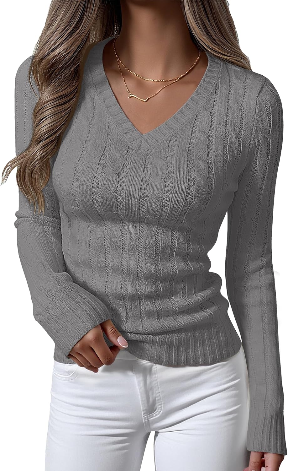 Womens Long Sleeve Cable Knit Sweater for Fall Fashion Style