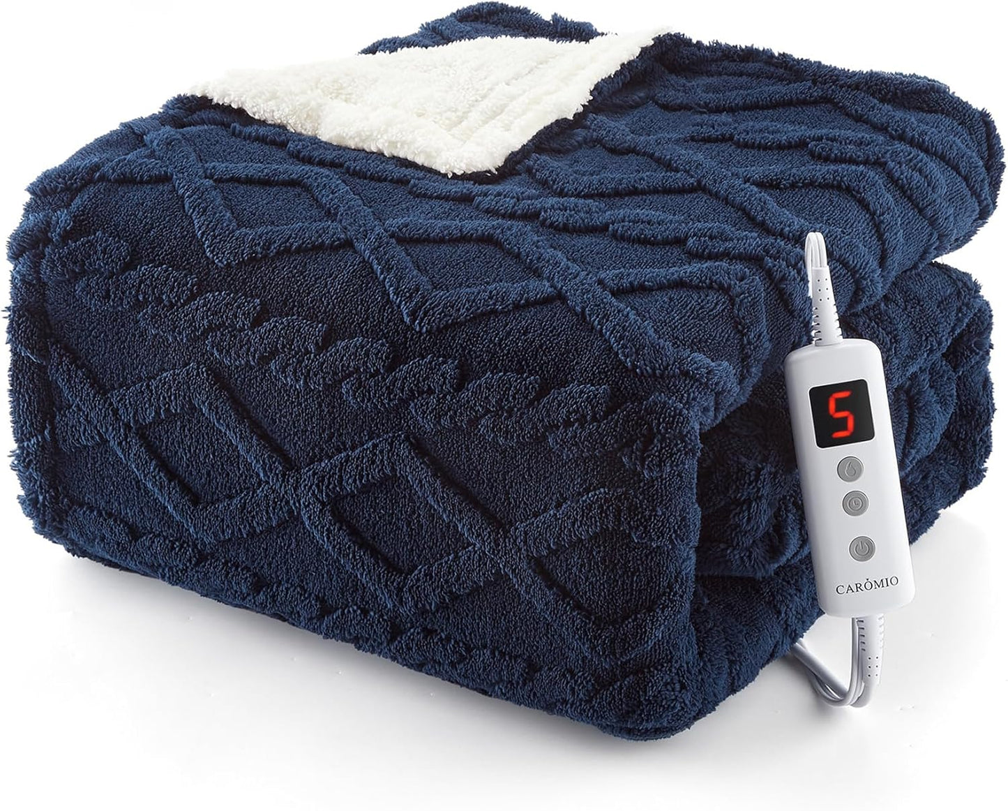 CAROMIO Heated Throw Blanket - Stylish Sherpa Electric Blanket