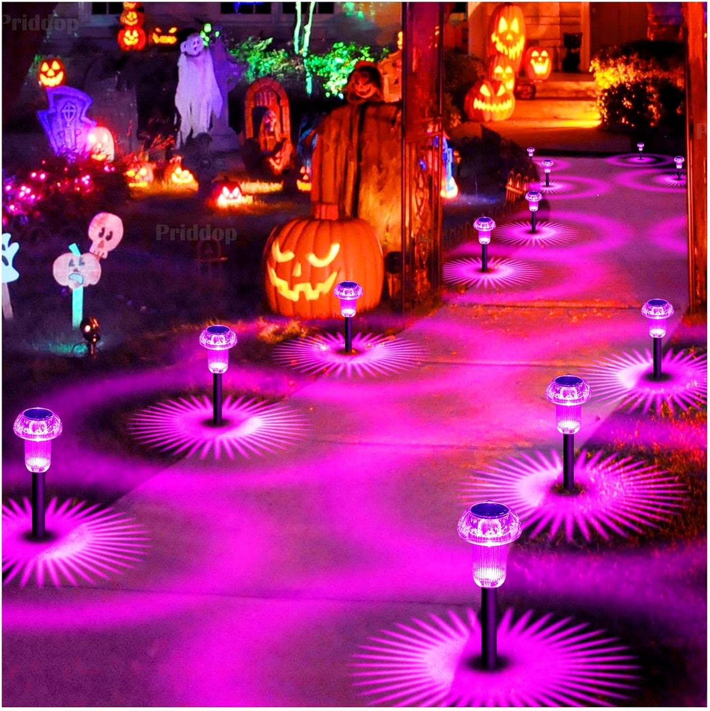 Halloween Solar Lights Outdoor 16 Pack Pink Purple LED Decor