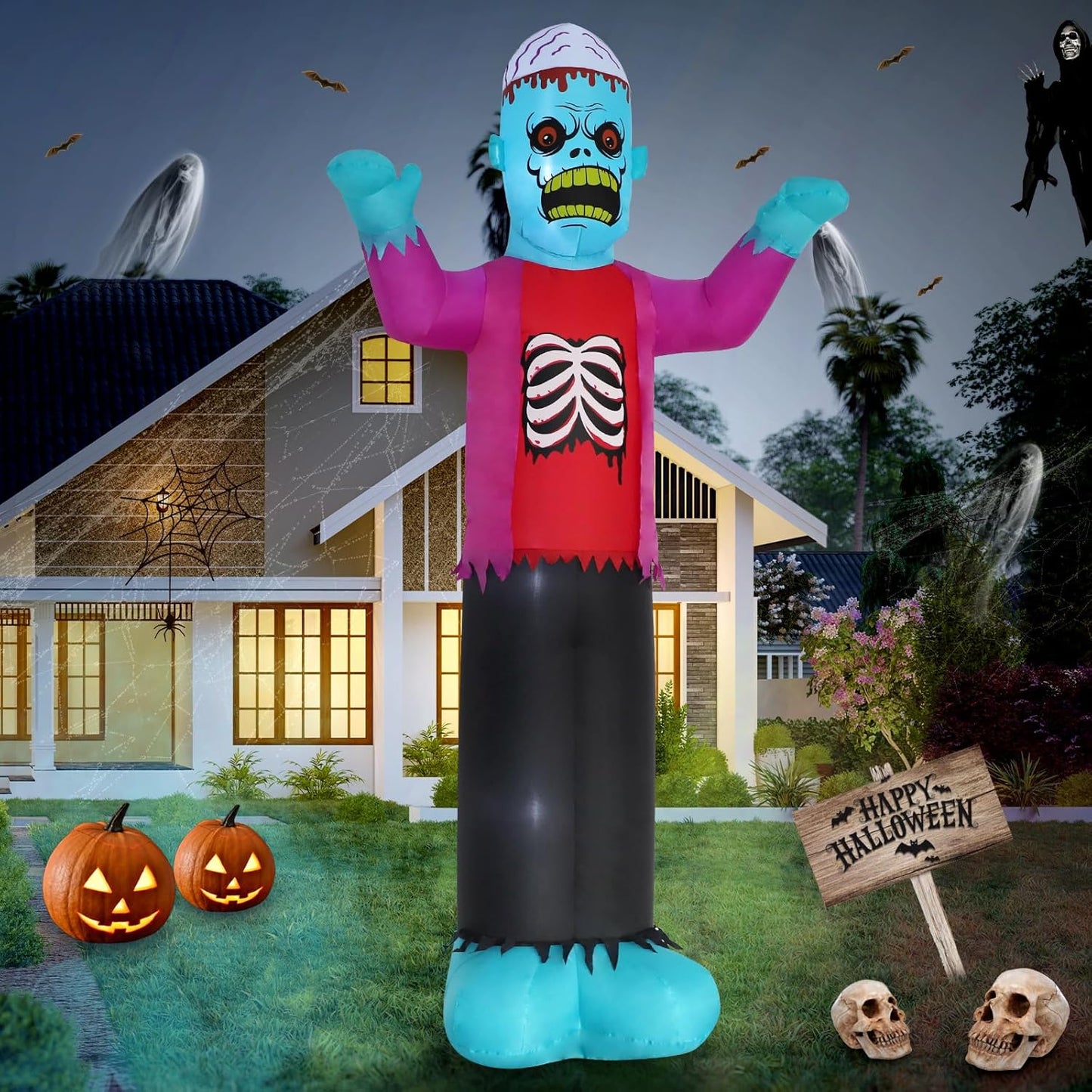 12ft Blue Zombie Halloween Inflatable Decoration for Outdoor Fun