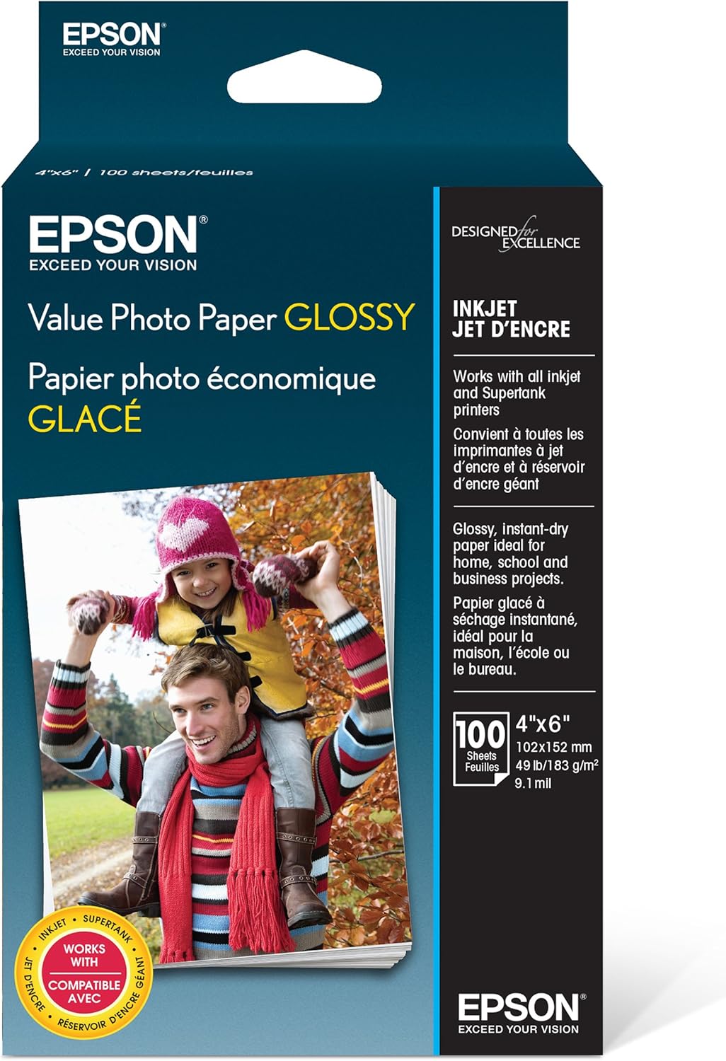 Vibrant Epson 4x6 Glossy Photo Paper - 100 Sheets