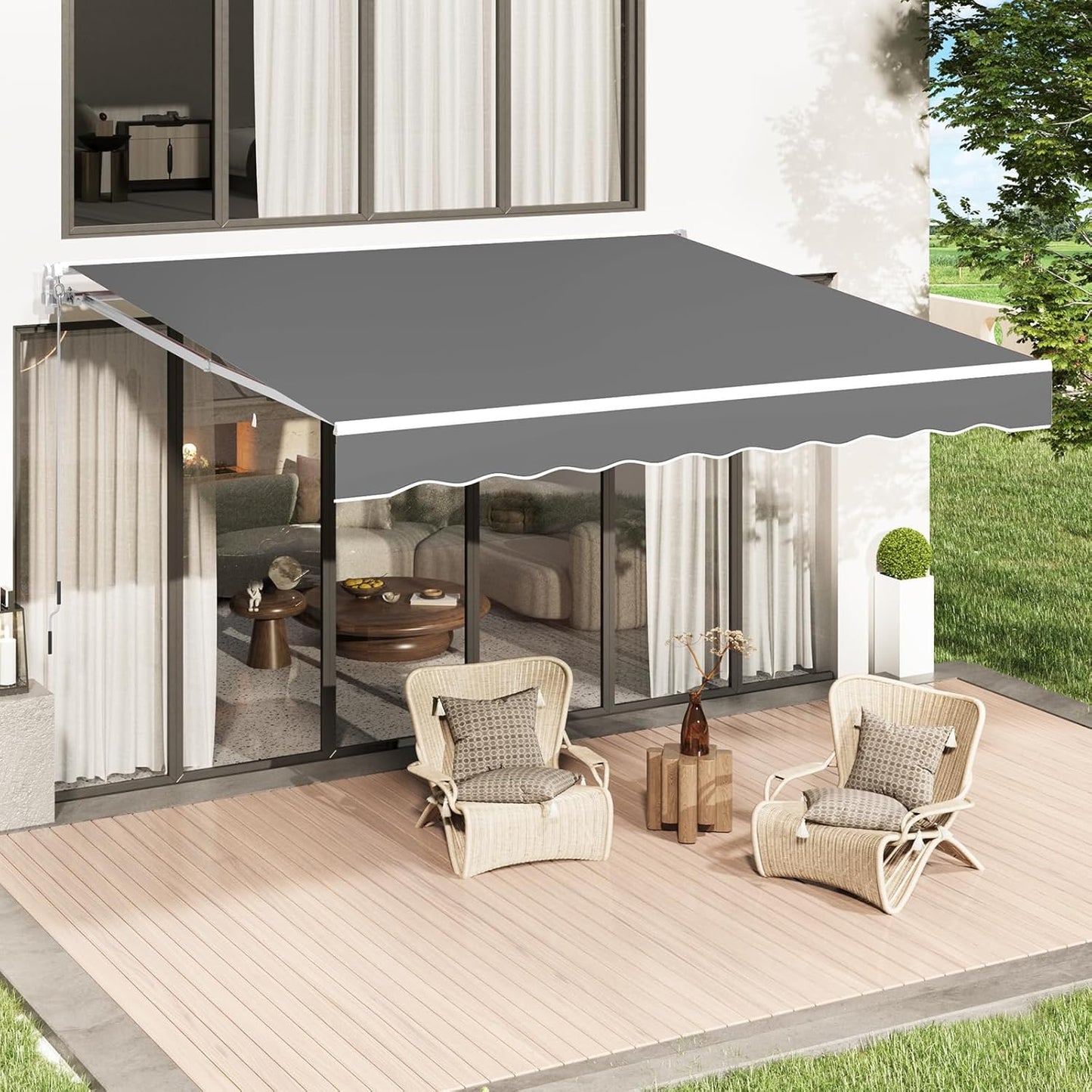 U-MAX Retractable Awning, 10ftx8ft Manual Patio Sun Shade
