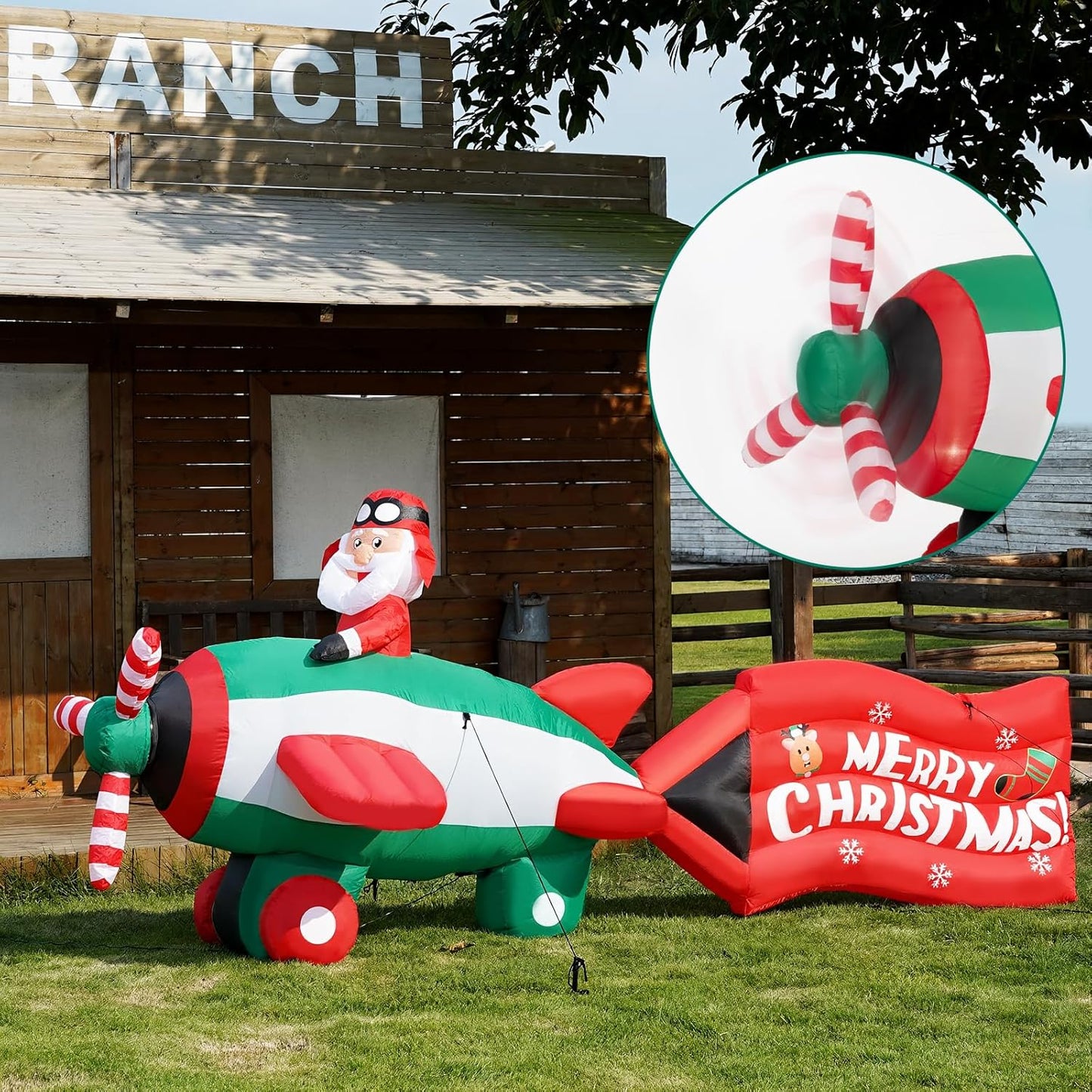 10.5FT Christmas Inflatables Santa on Airplane for Holiday Fun