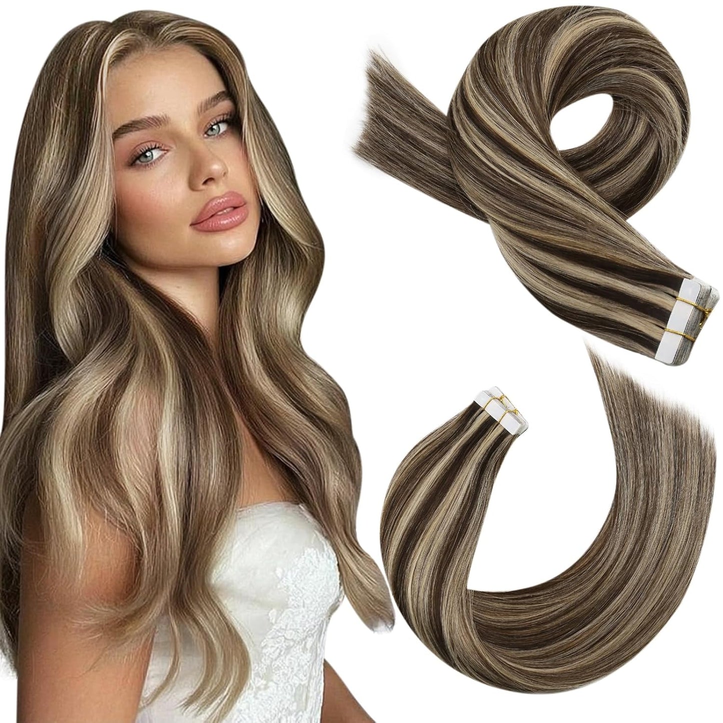 Moresoo Tape in Extensions for Stunning Brown and Blonde Highlights