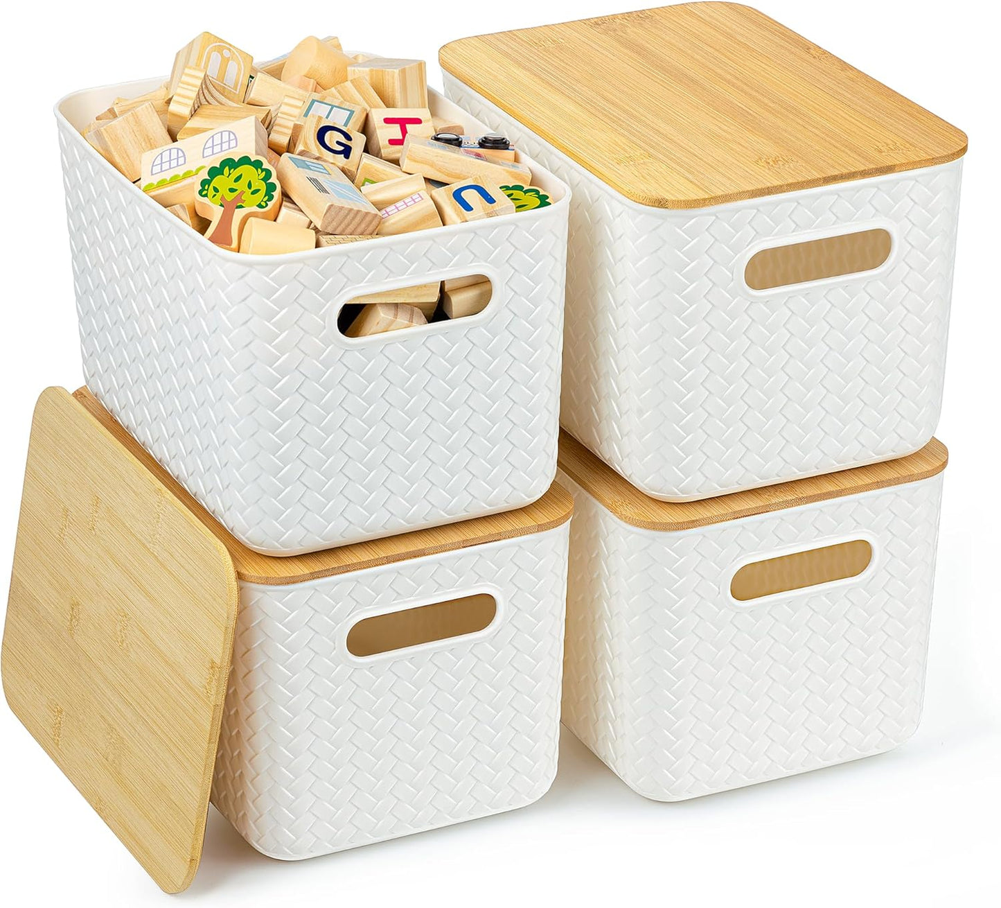 Stackable Bamboo Lid Bins - Organize with Style!