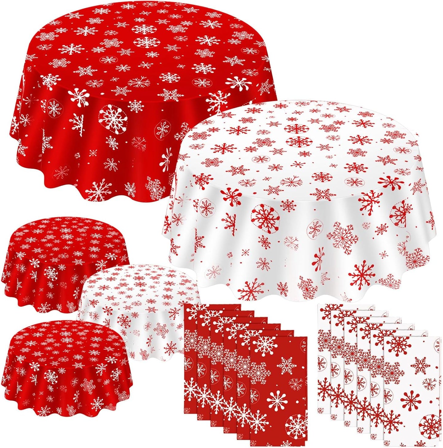 Ganeen 12 Pcs Christmas Tablecloth Red and White Snowflake Decor