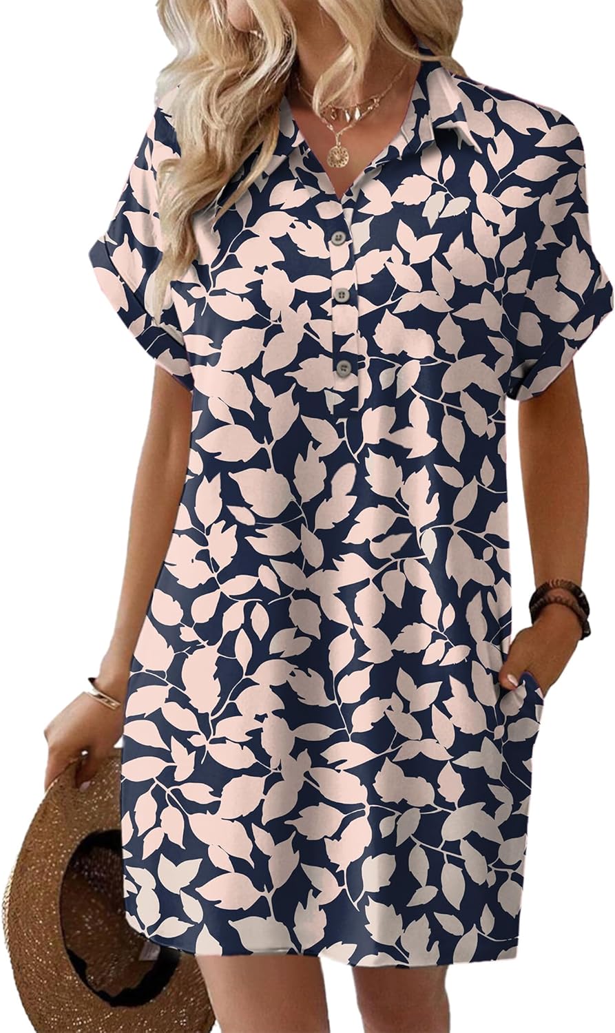 HOTOUCH Womens Summer Shirt Dress with Pockets for Casual Wear