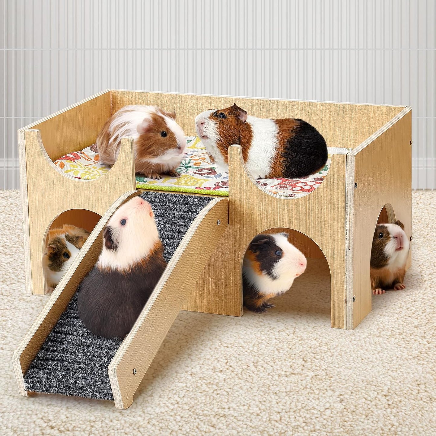 Upgraded Guinea Pig Castle for Small Animals with Stairs