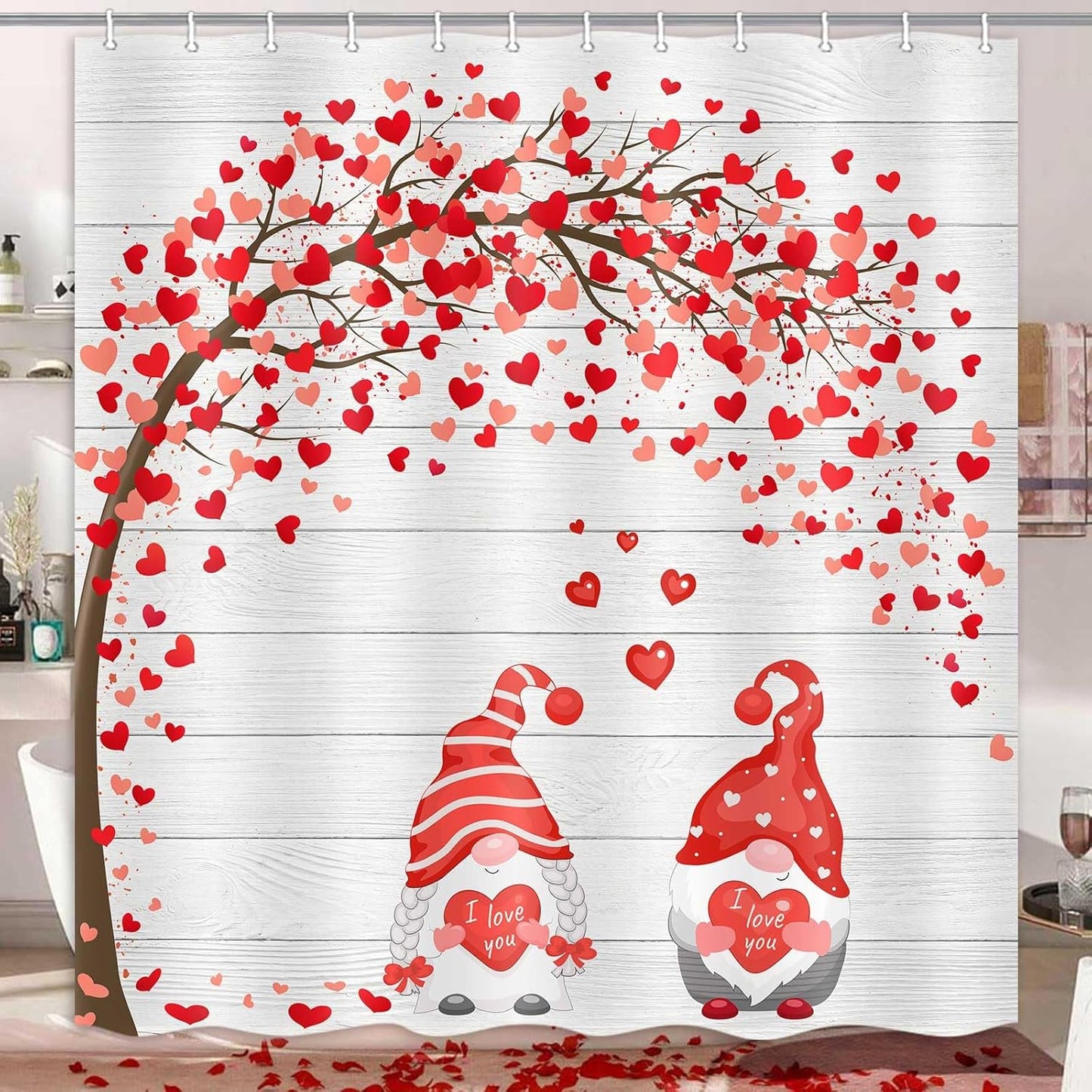 Romantic Gnome Couple Shower Curtain - Rustic Farmhouse Decor
