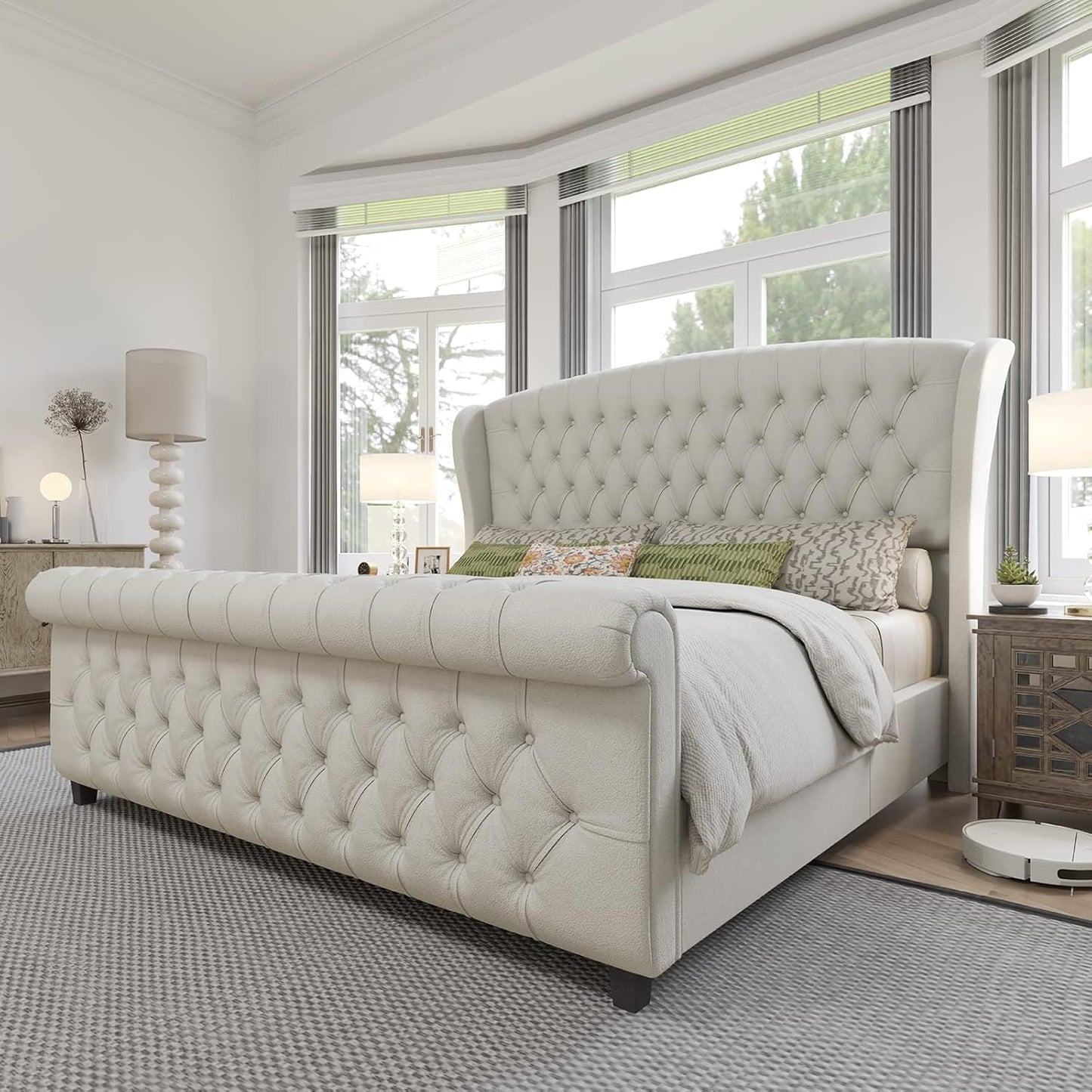 AMERLIFE King Size Platform Bed Frame with Upholstered Design