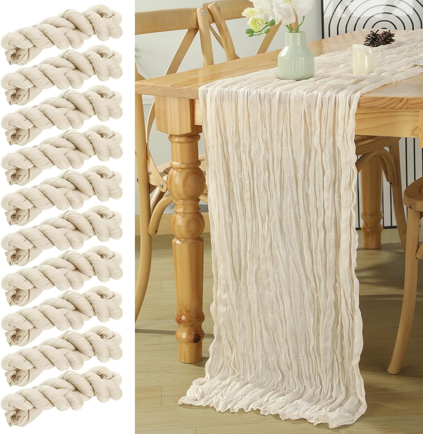 10 Pack Ivory Cheesecloth Table Runner for Elegant Events
