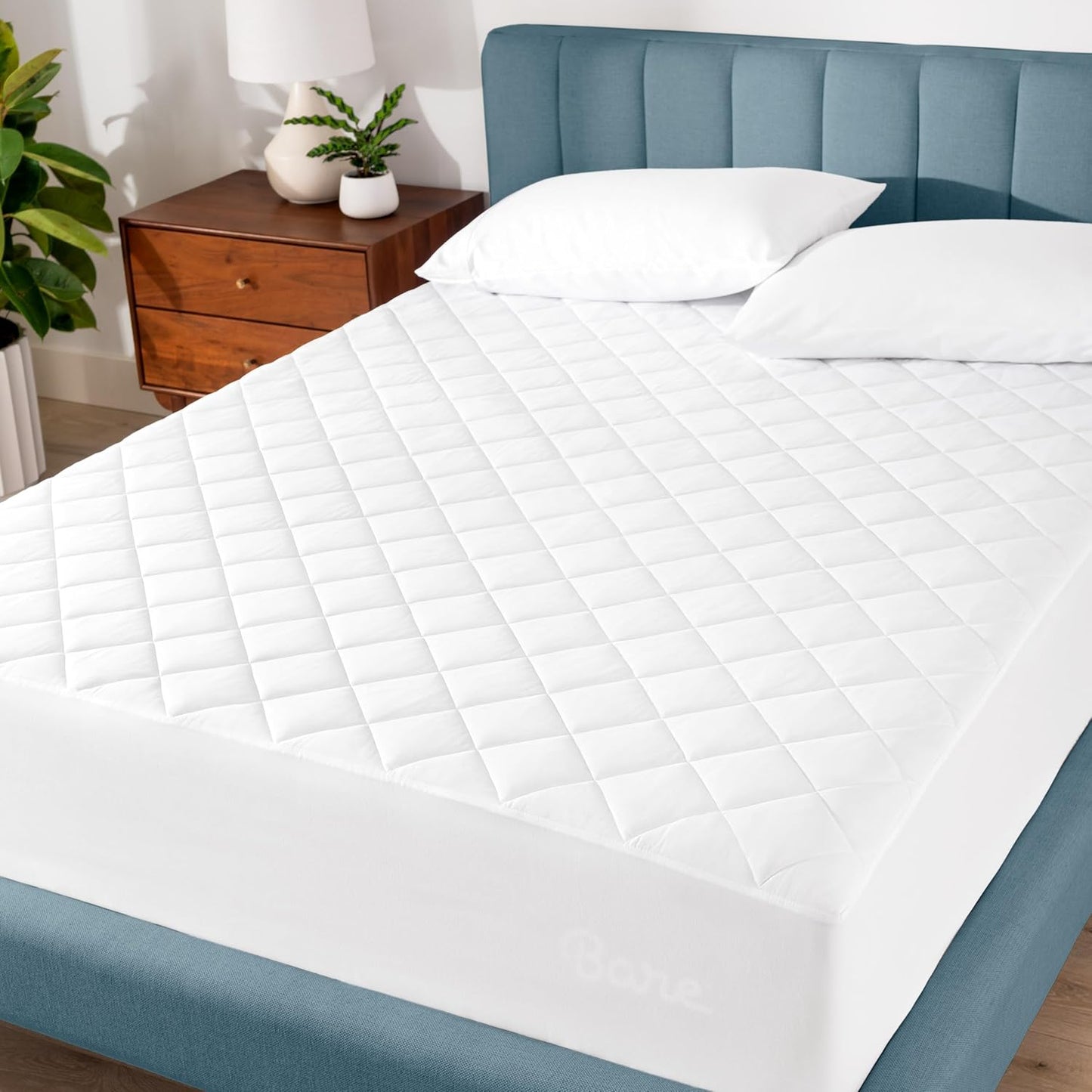 Bare Home Quilted Fitted Mattress Pad for Queen Size Beds