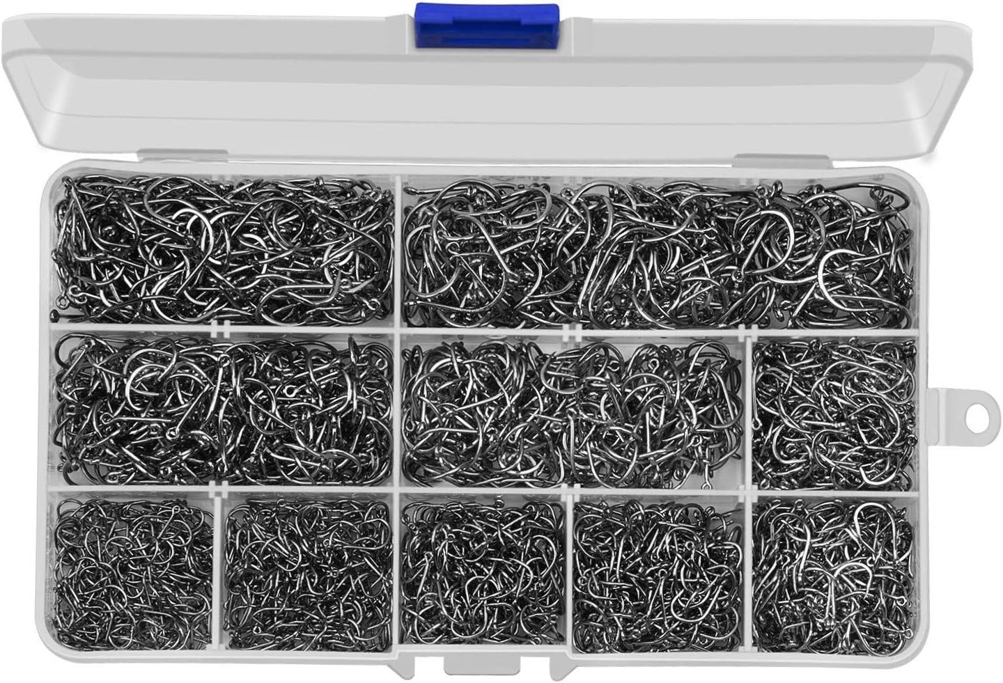 Anmuka 2000pcs Wide Gap Worm Hooks Set - High Carbon Steel for Saltwater/Freshwater - 10 Sizes