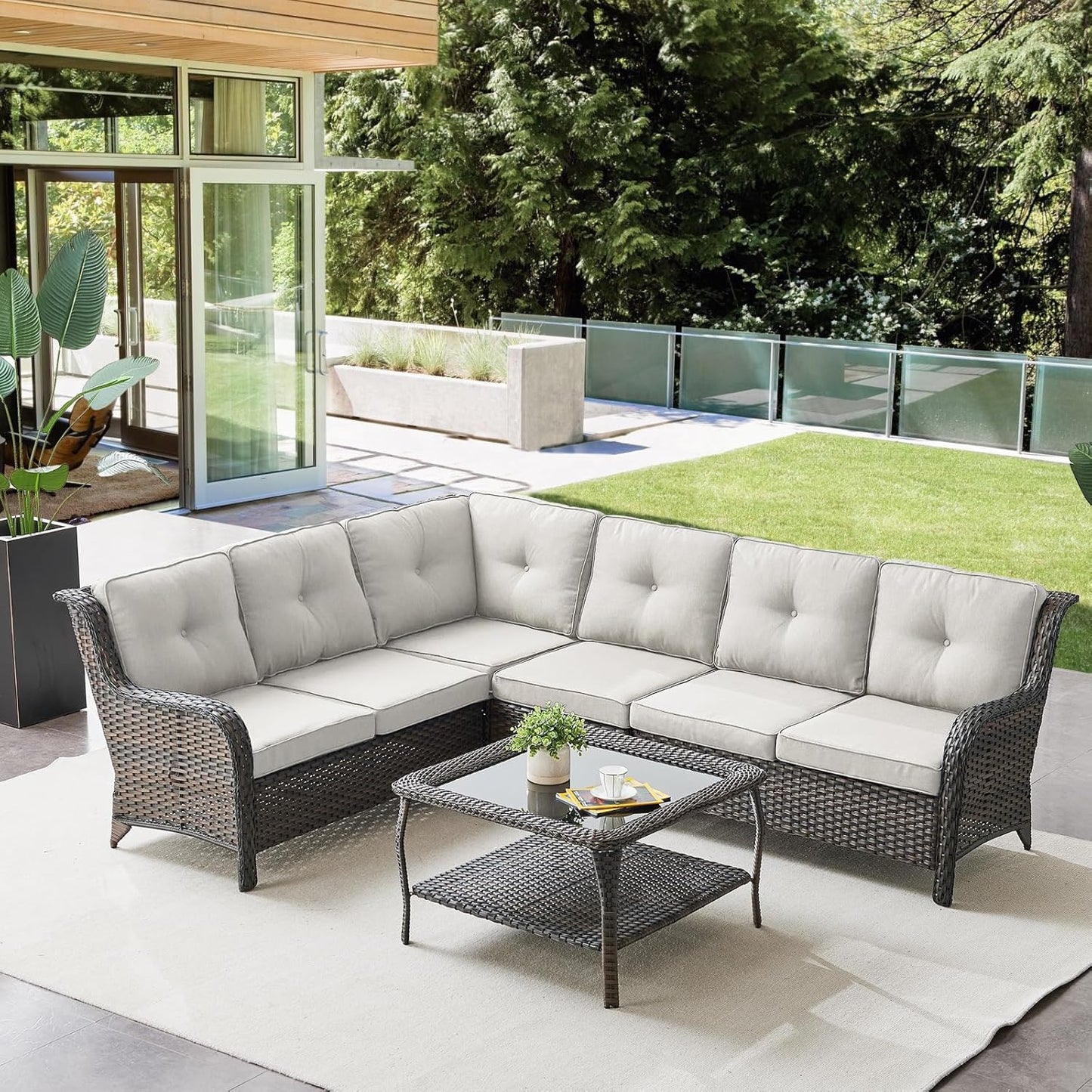 Outdoor Furniture Sectional Sofa Set with Coffee Table for Patio