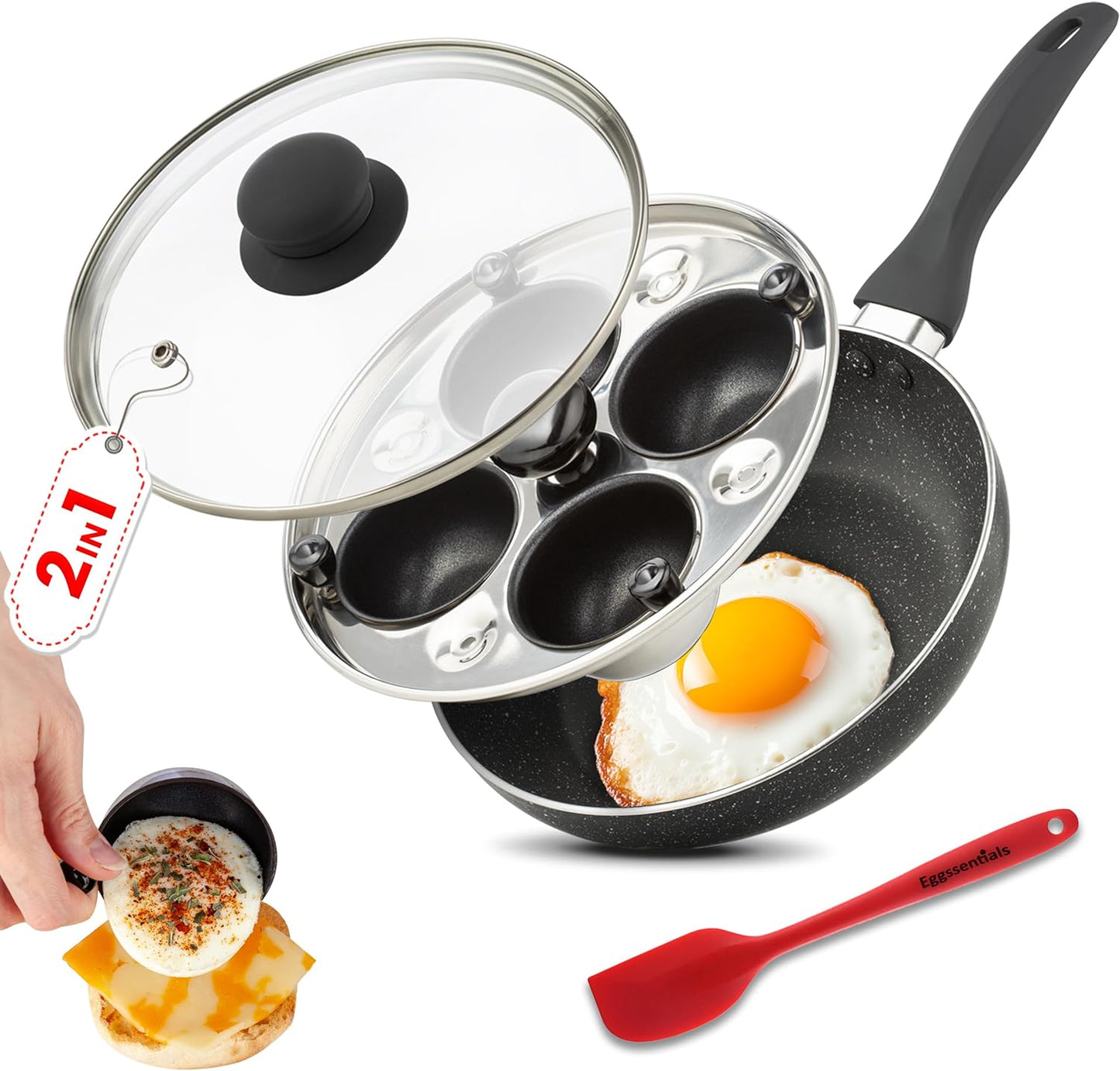 Eggssentials 2 IN 1 Egg Pan & Poacher - Nonstick Frying Skillet