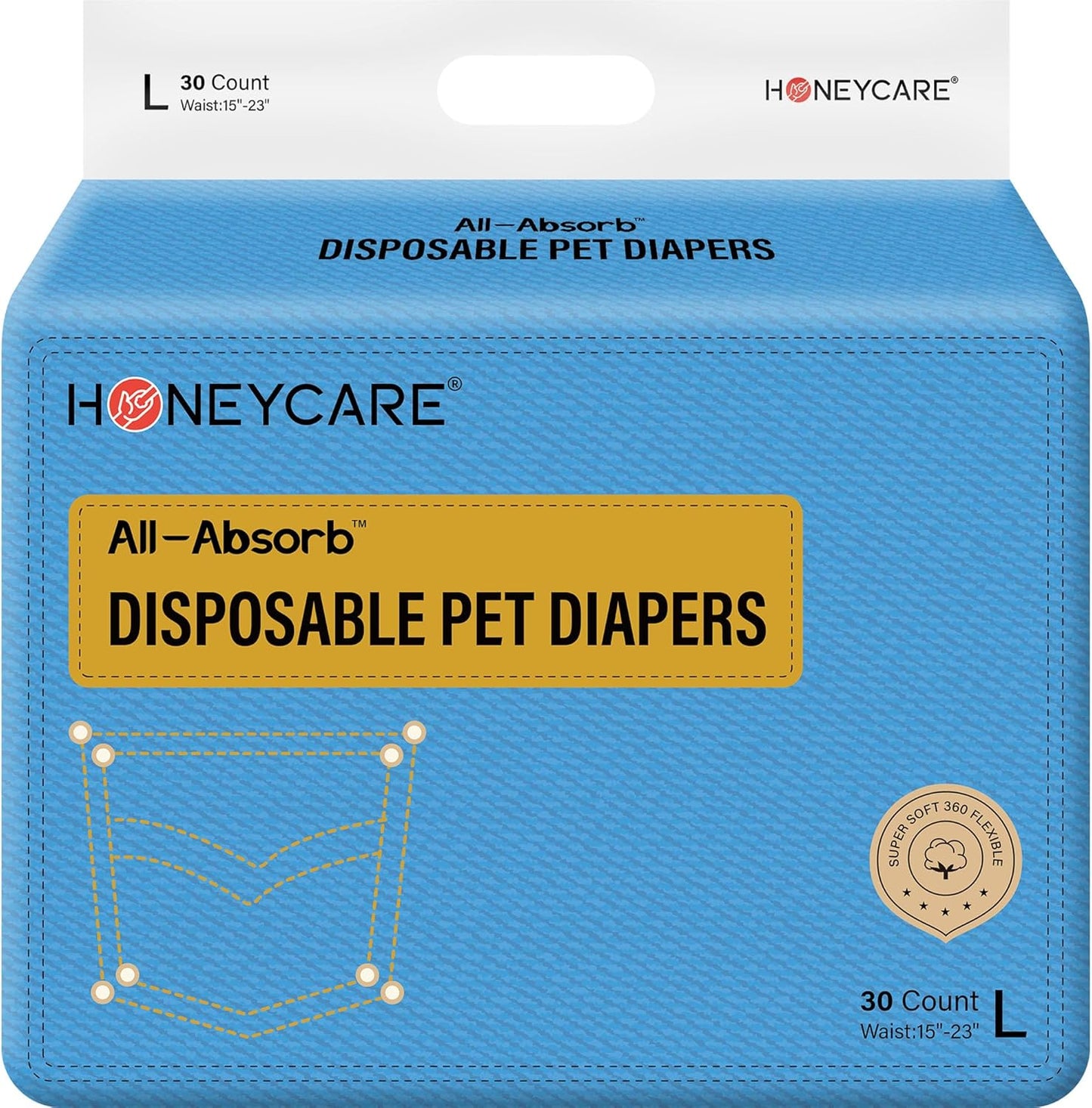 Honey Care Dog Diapers - Stretchy Waist & Leak-Proof for Dogs in Heat, Size L