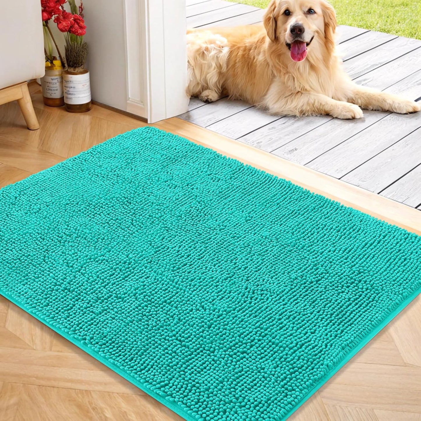 OLANLY Dog Door Mat for Muddy Paws - Absorbent Chenille Mat