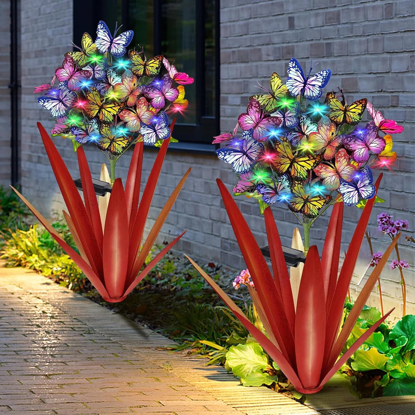 Homight Solar Metal Agave Butterfly Flower Stick Garden Sculpture