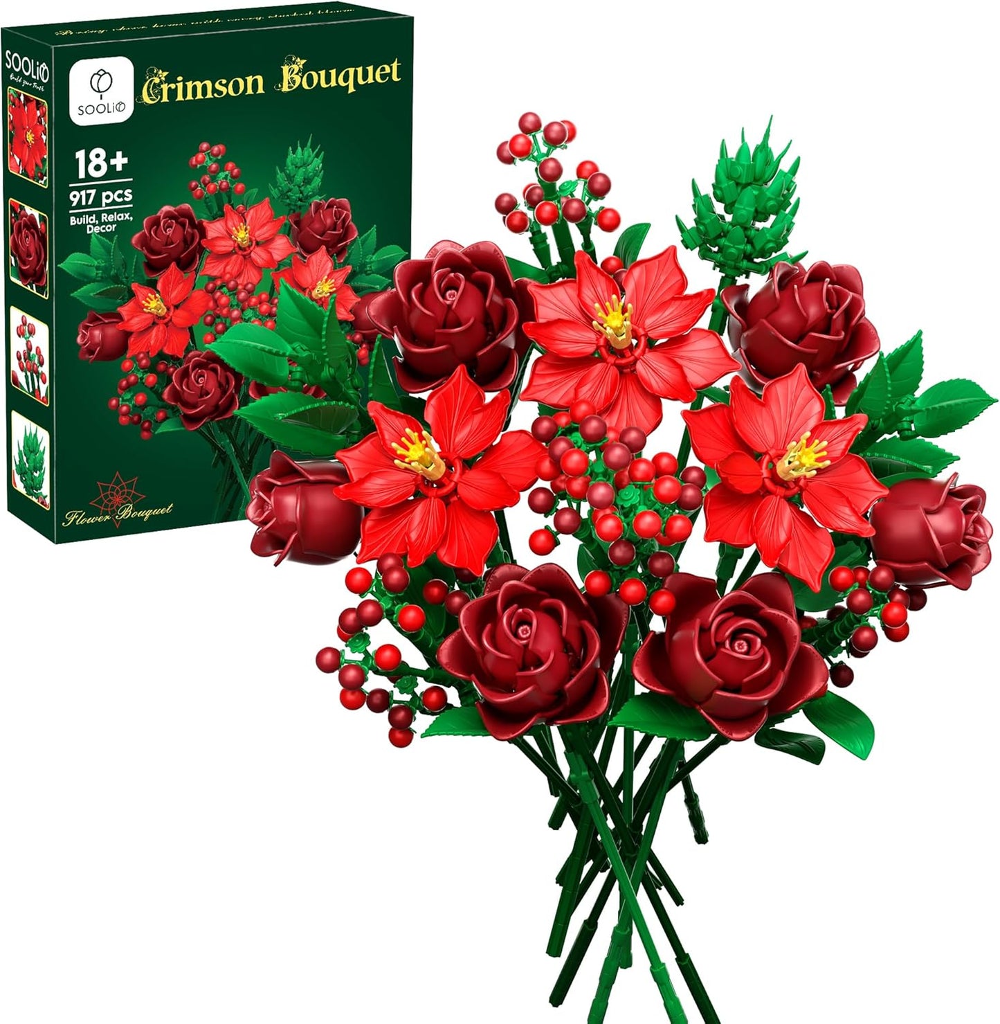 Christmas Poinsettia Flower Bouquet Building Set for Adults