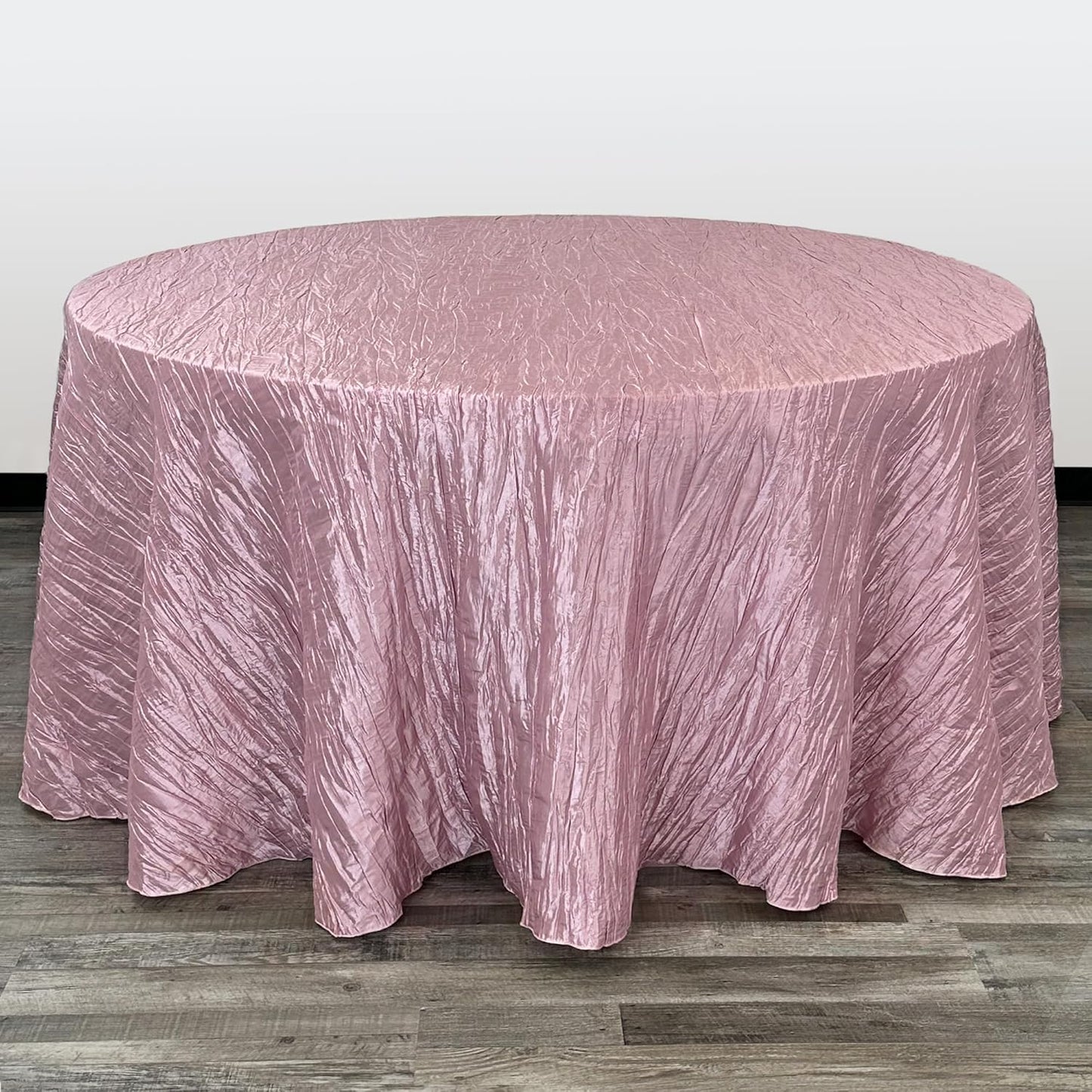 132 Inch Round Crinkle Taffeta Tablecloth in Dusty Rose
