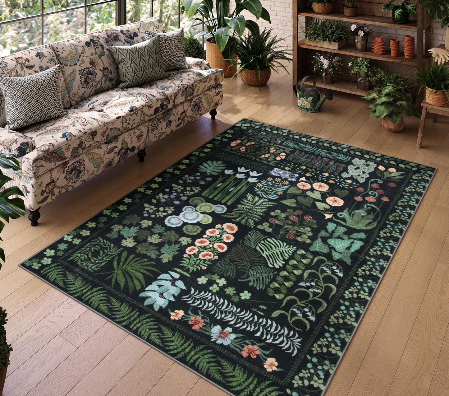 Boho Botanical Washable Area Rug - Non Slip & Soft!