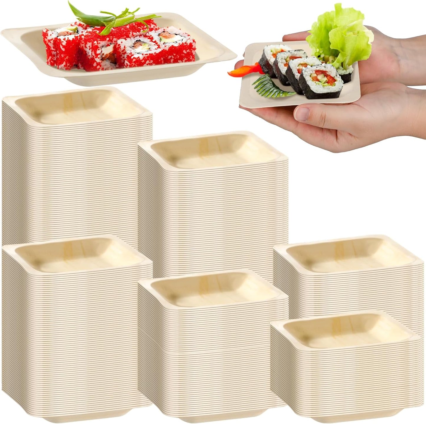 600 Pcs Disposable Square Palm Bowls for Events and Parties