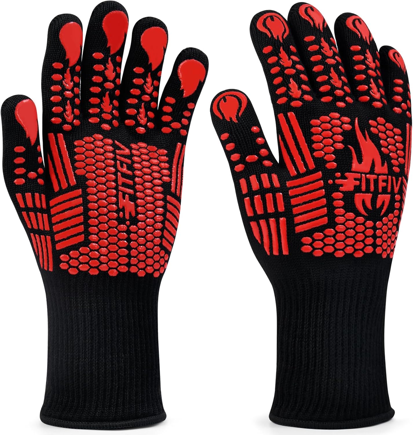 Extreme Heat Resistant BBQ Gloves - Non-Slip Silicone - Red