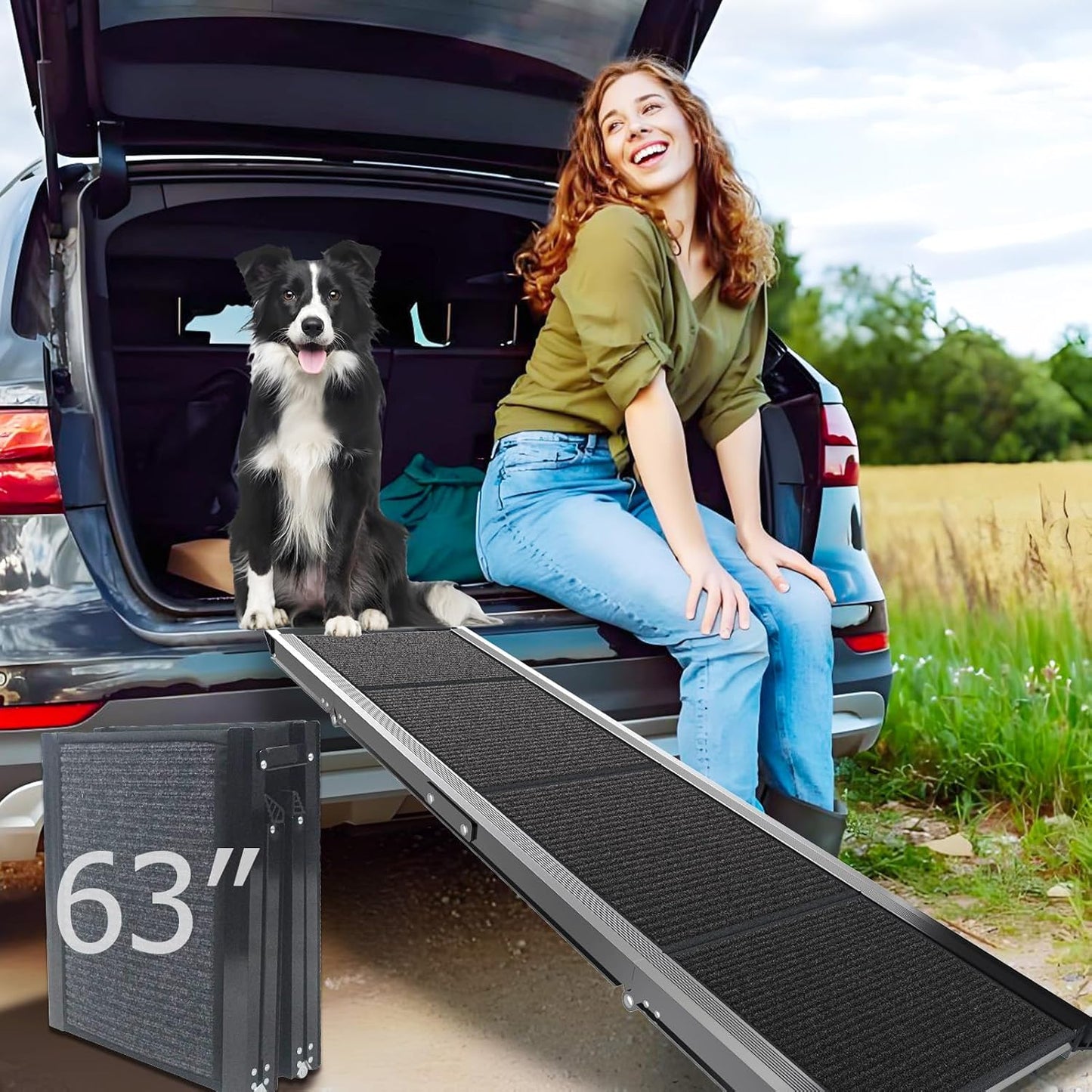 Dog Ramp for Cars and Trucks - Heavy Duty Foldable Design
